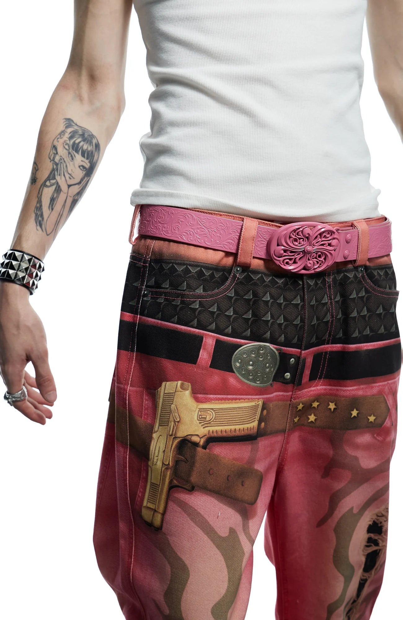 DND4DES Filigree Buckle Cowhide Leather Belt Pink