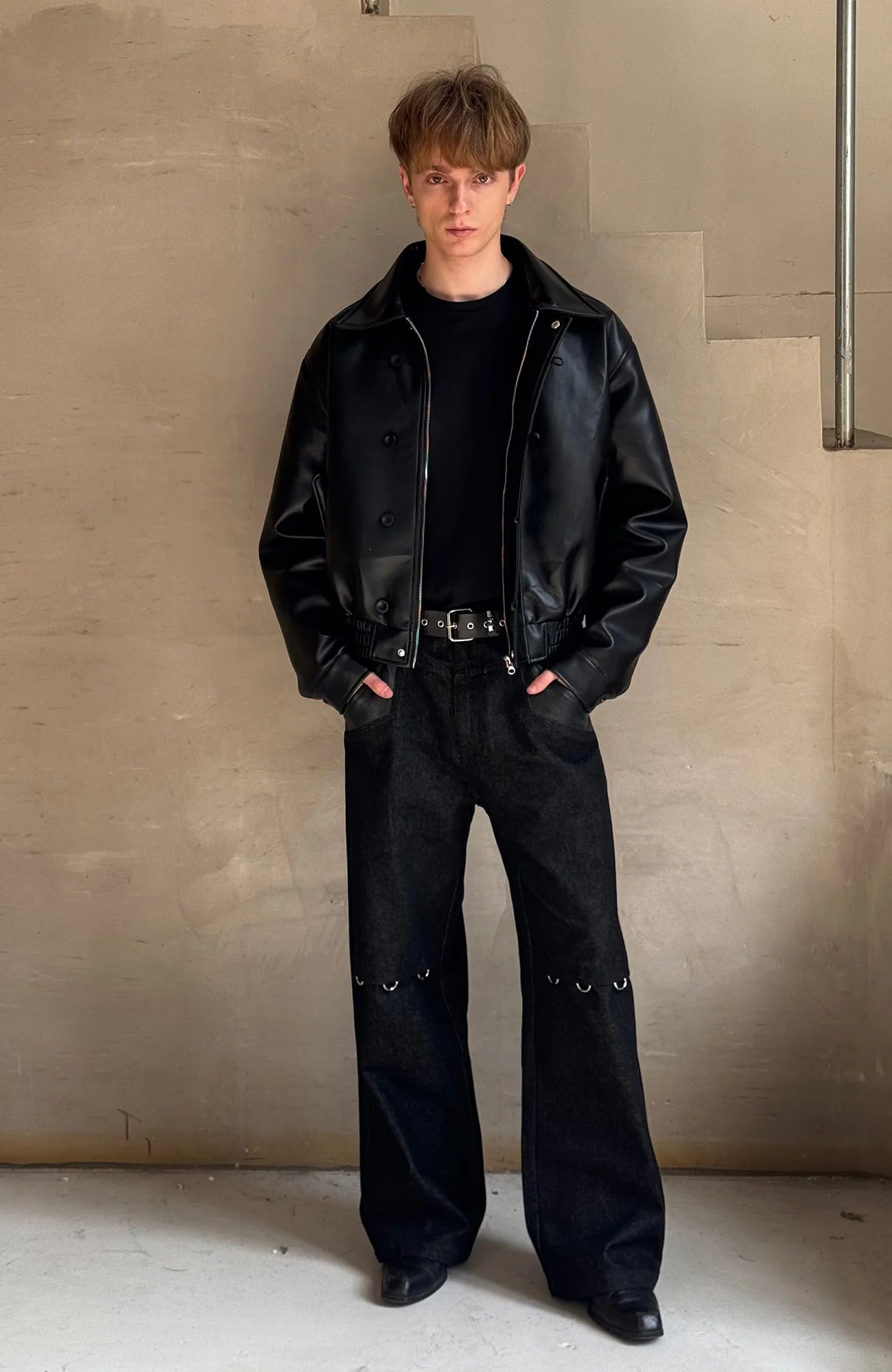ESAIAS Retro Button-Up Faux Leather Puffer Jacket