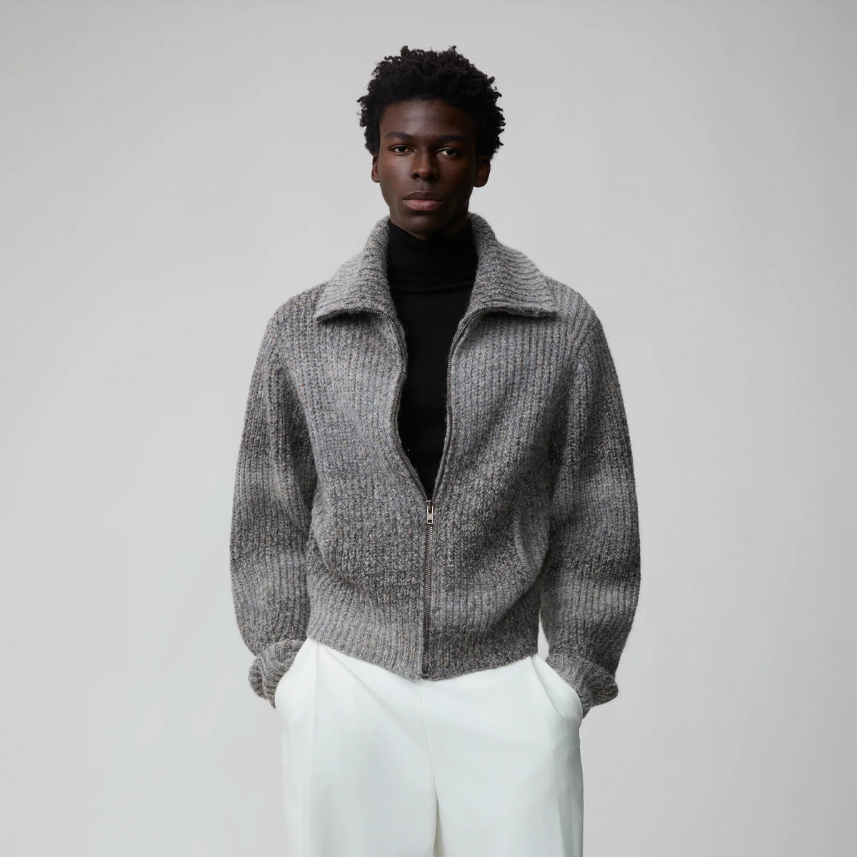 OPICLOTH Gradient Oversized Knit Zip-Up Cardigan