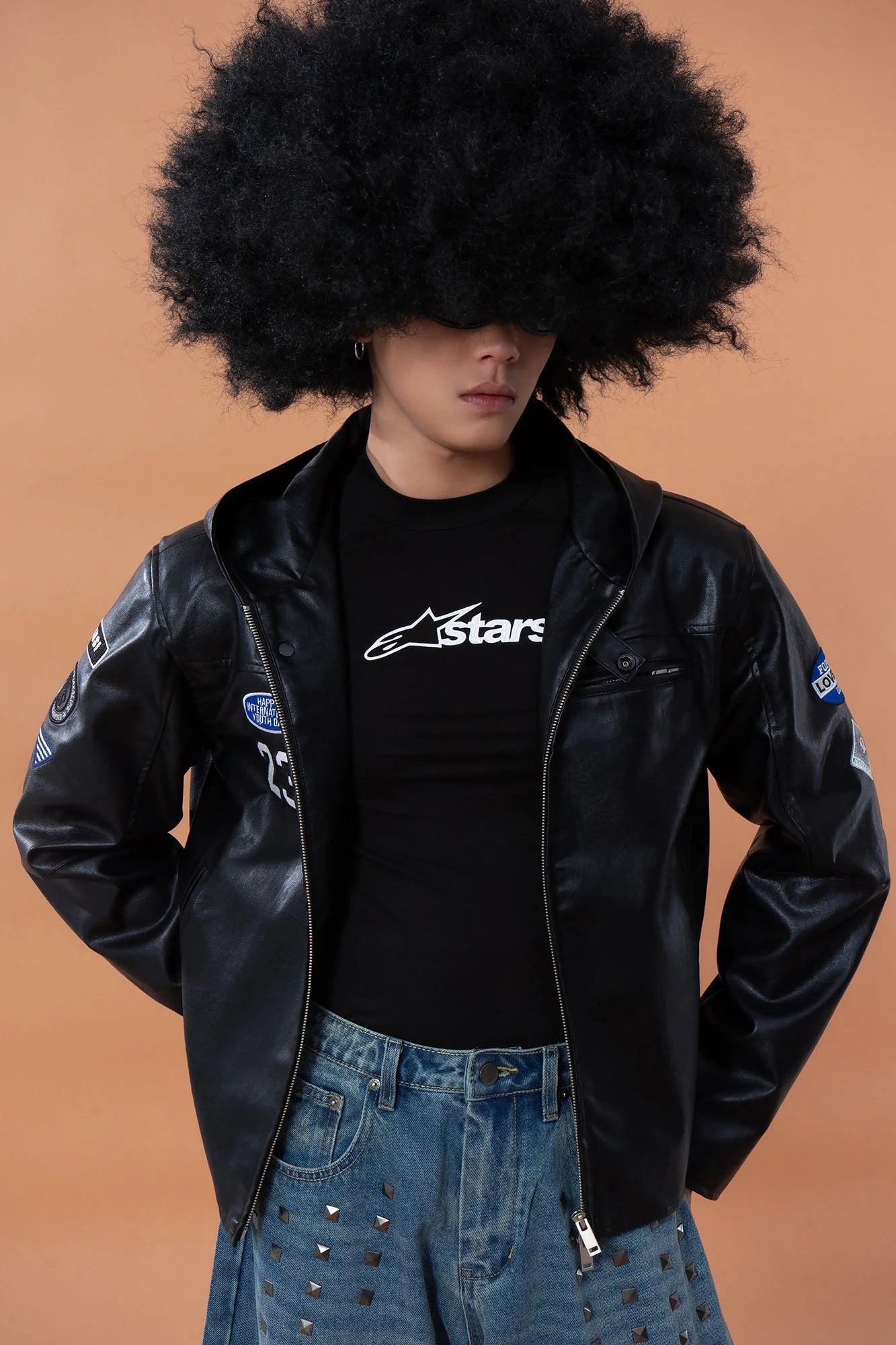 CLP Badge Patch Hooded PU Jacket