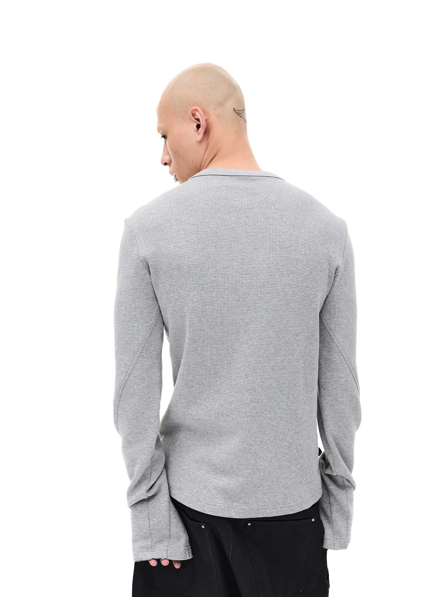 WHISTLEHUNTER Waffle-Knit Snap Henley Long-Sleeve Tee