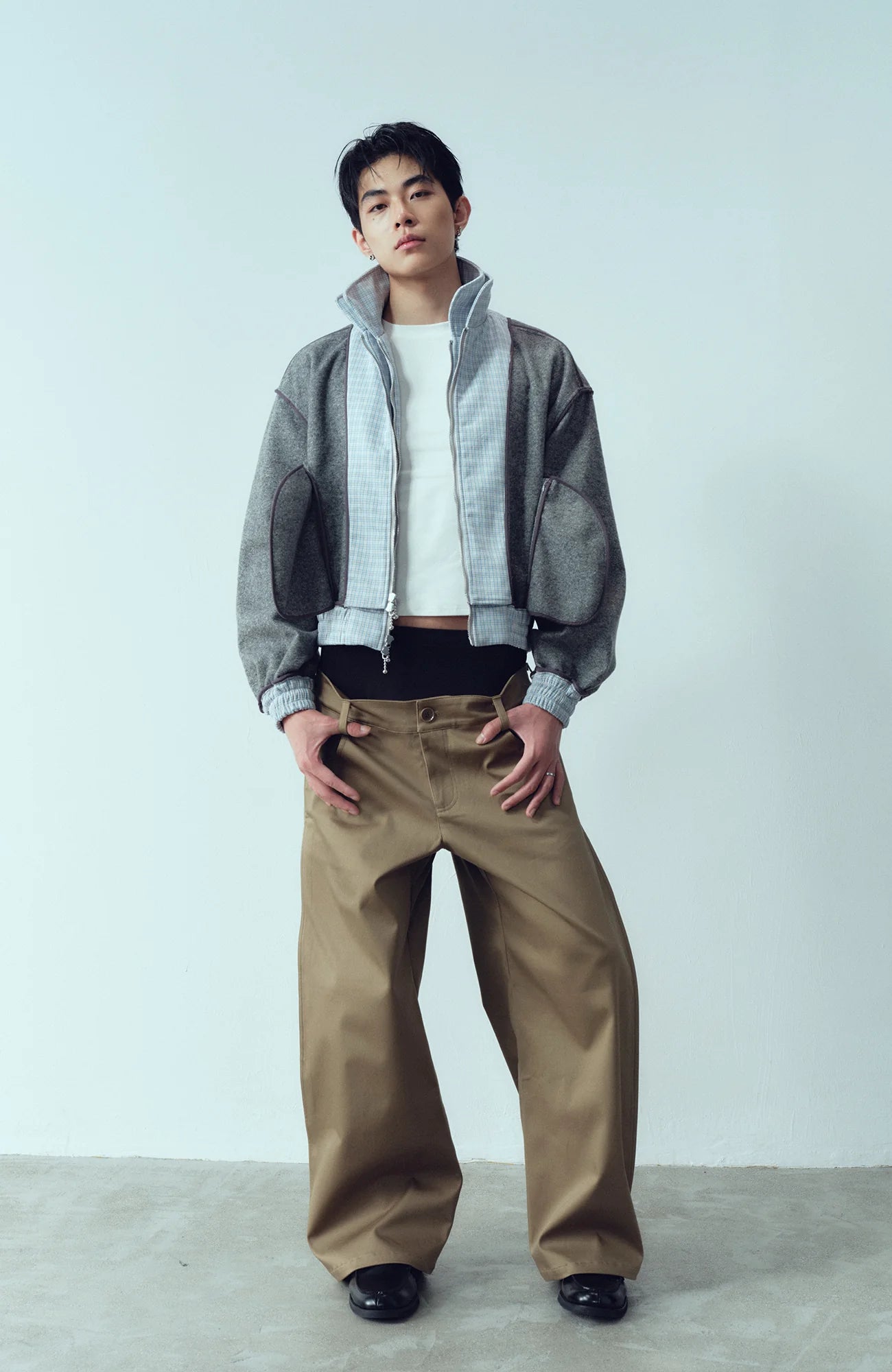 KADAKADA Double-Layer Collar Reversible Plaid Jacket