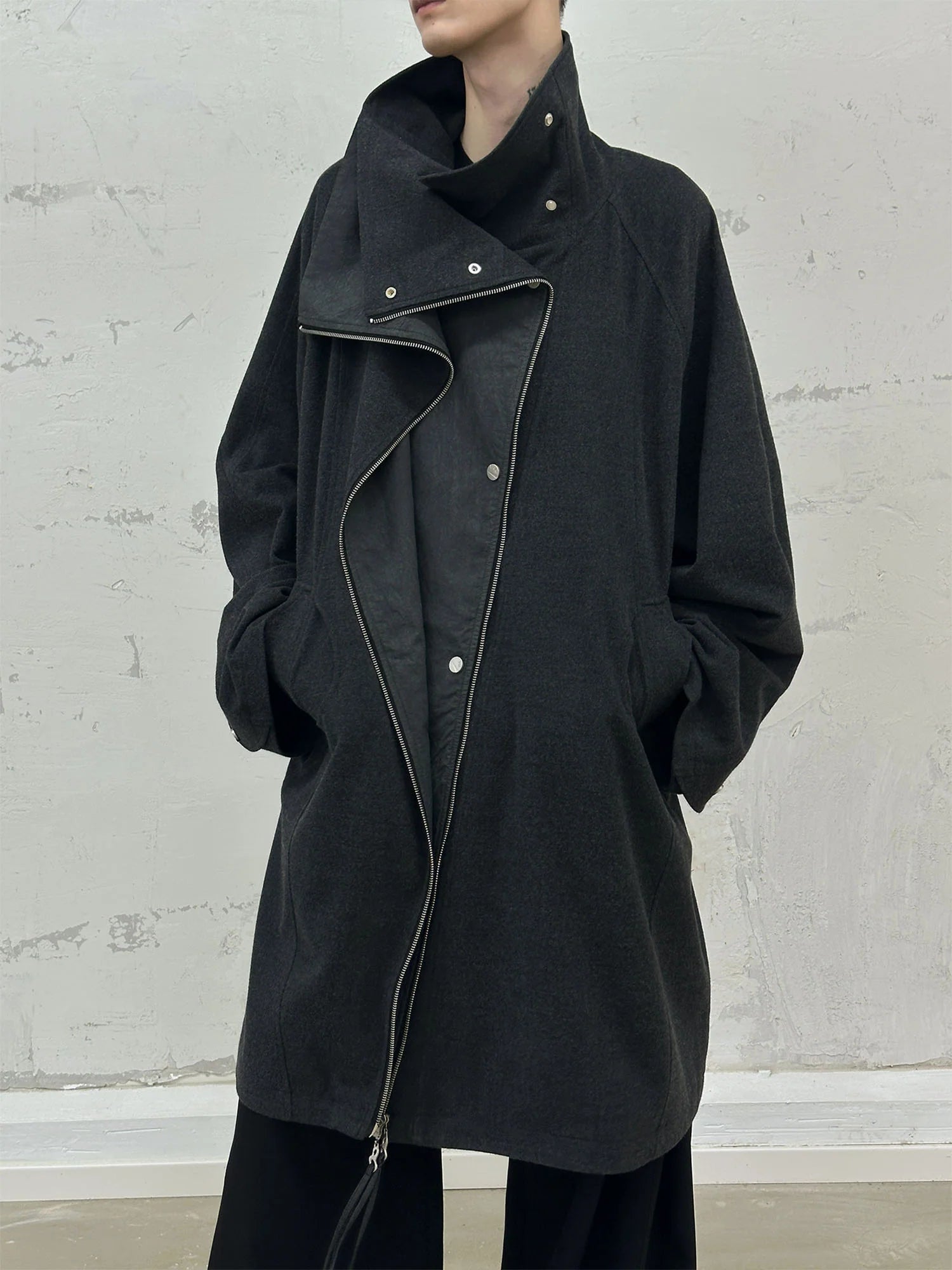 RELABEL Layered Placket Wool Blend Coat
