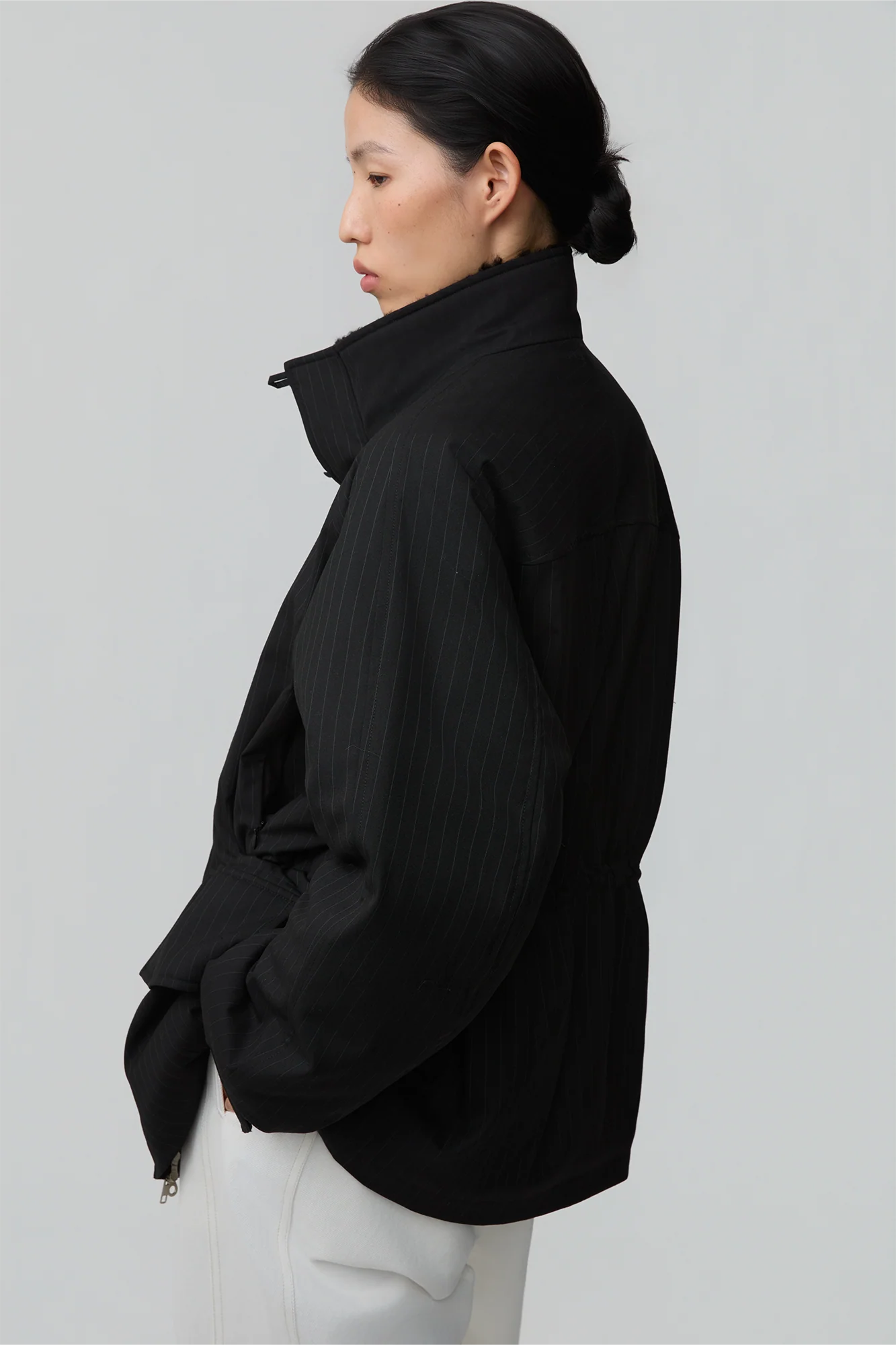OPICLOTH Pinstriped Faux Fur-Lined Drawstring Jacket