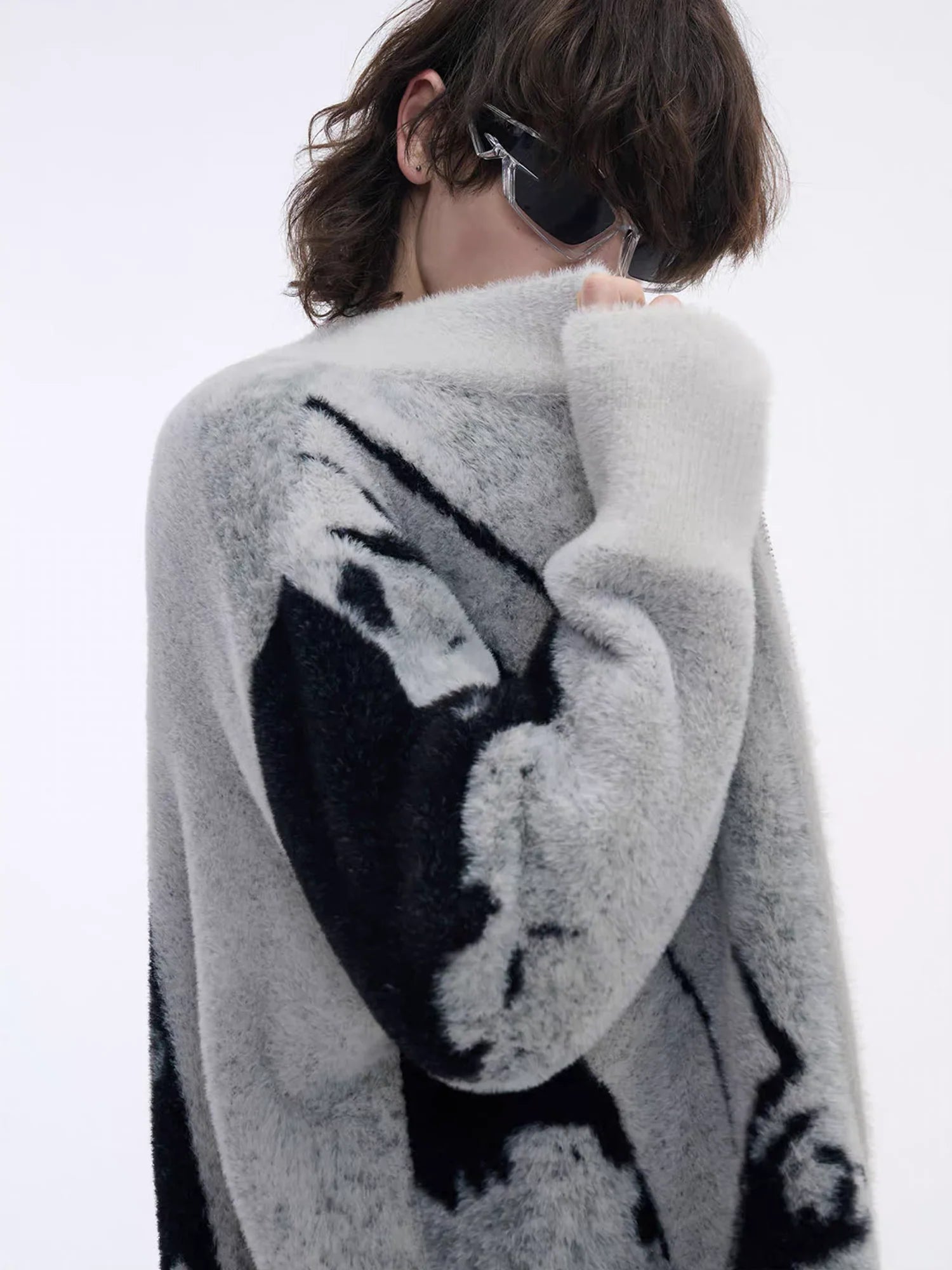 TIWILLTANG Faux-Mink Graphic Knit Jacket