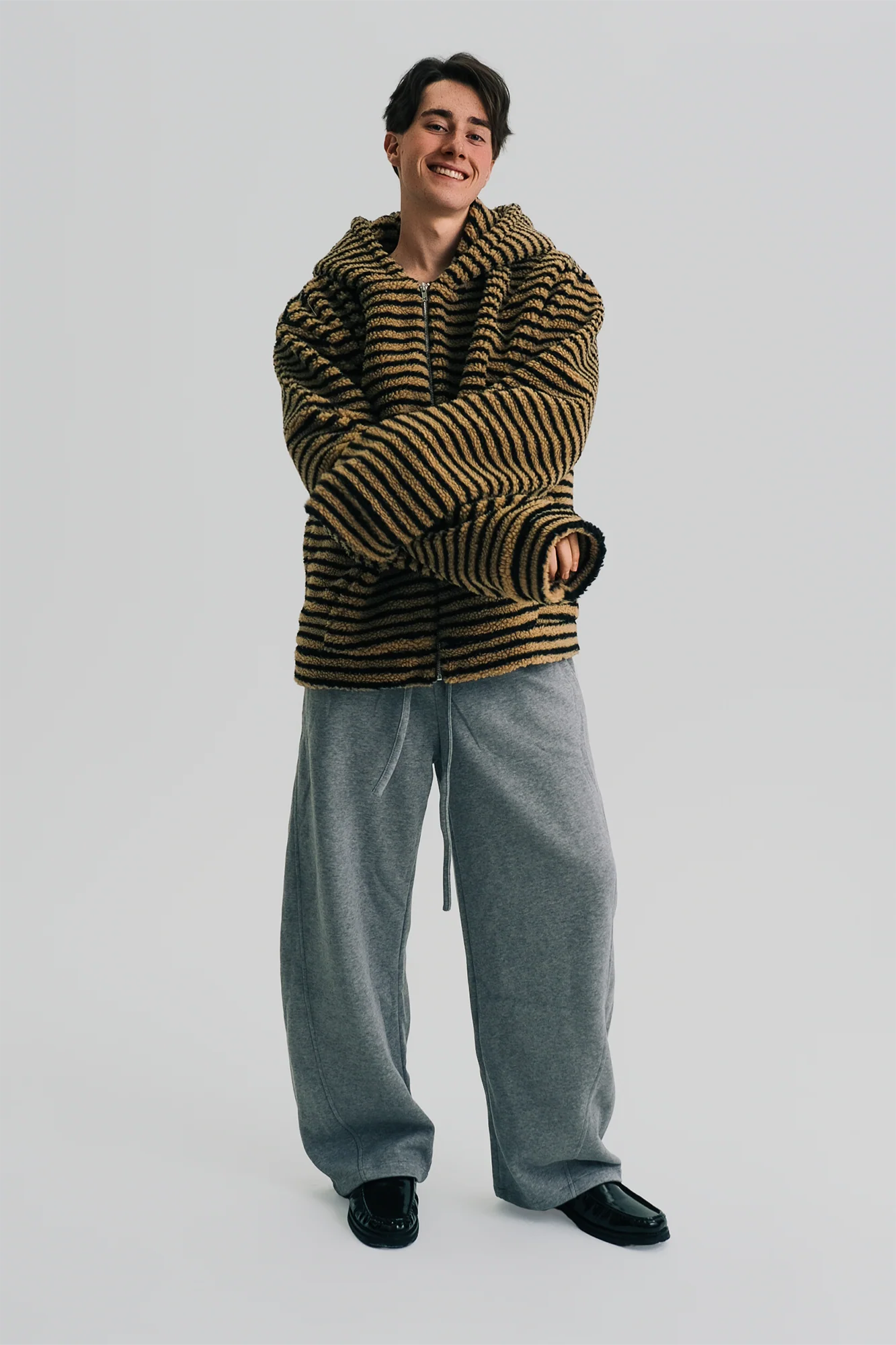 WIID Contrast Striped Fleece Hoodie Jacket