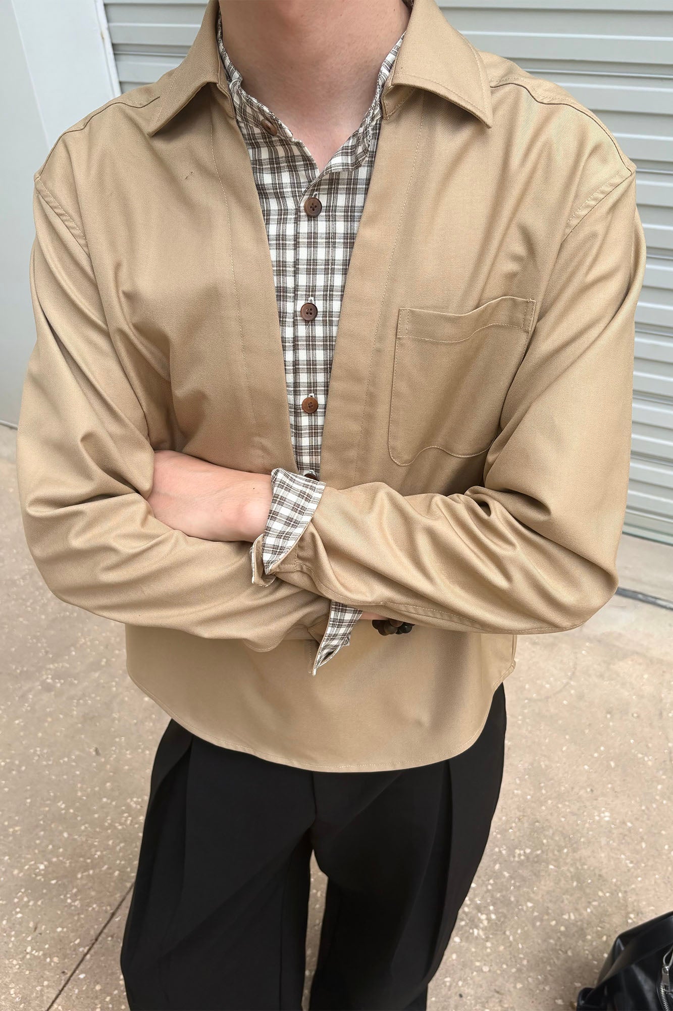 KREATE Faux Layered Plaid V-Neck Shirt