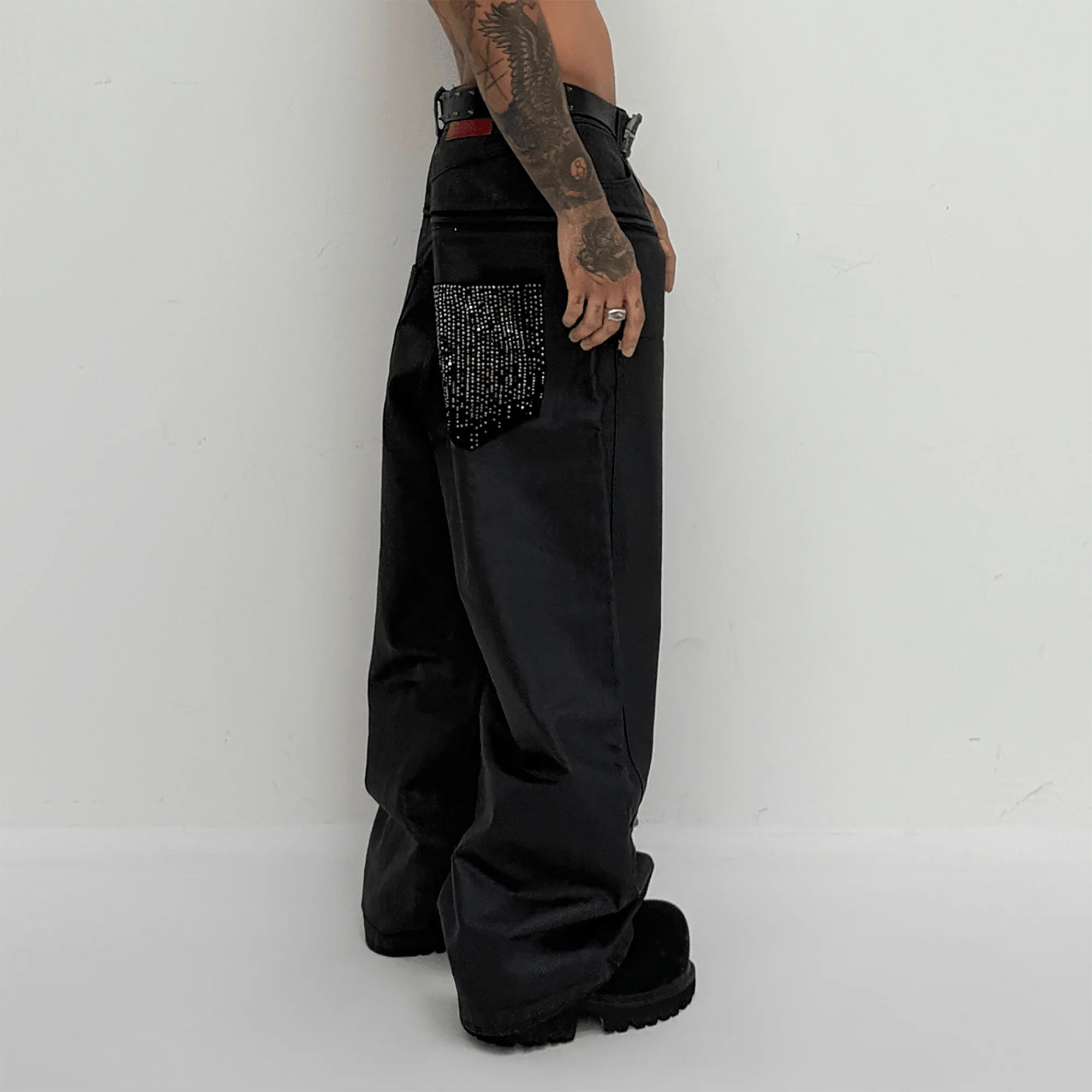 TECNINEGROUP Waxed Double-Knee Diamond Pockets Jeans