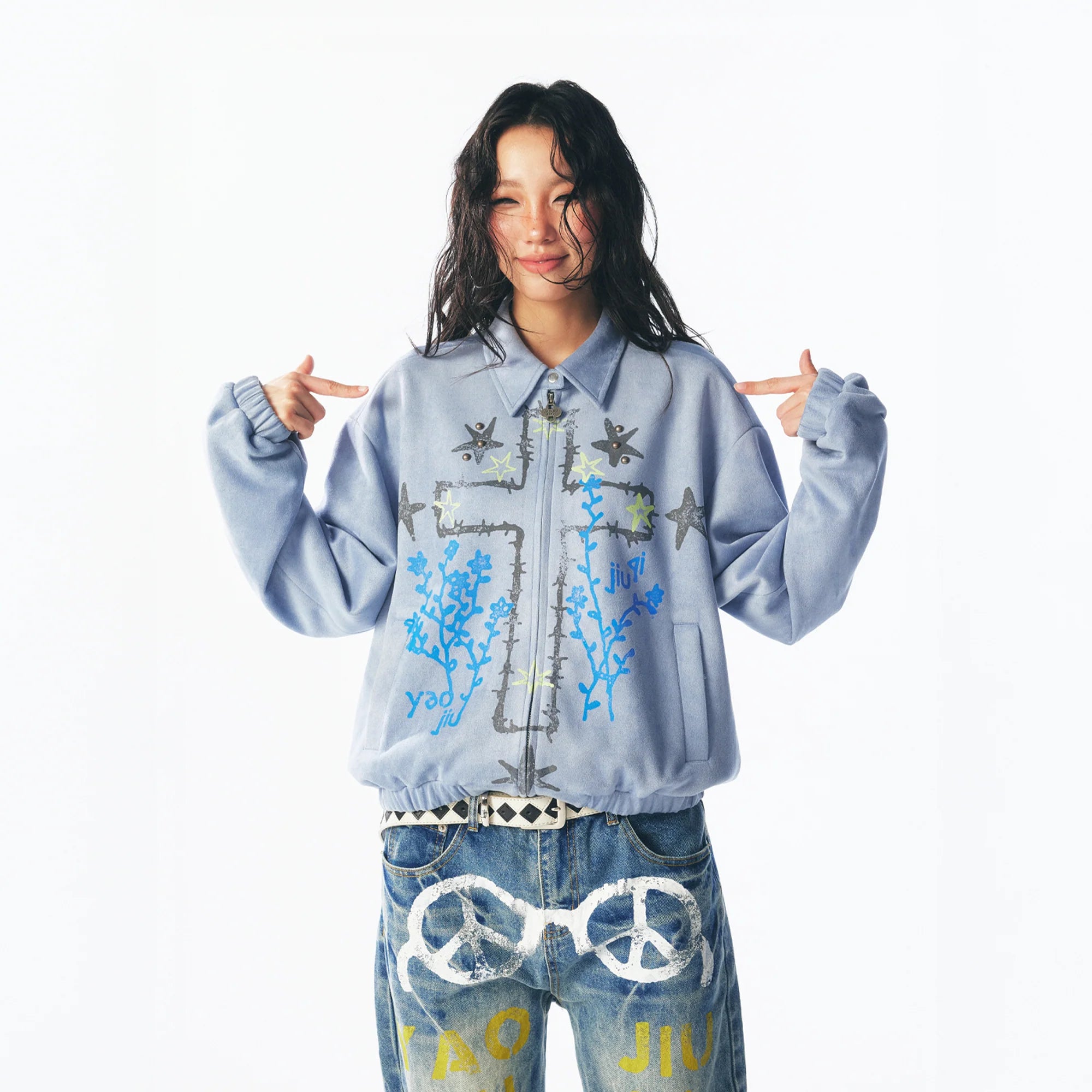 1997 POSTOFFICE Floral Cross Faux Suede Jacket