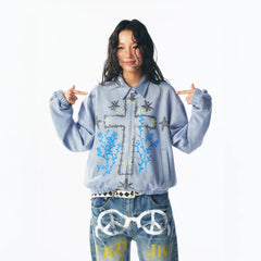 1997 POSTOFFICE Floral Cross Faux Suede Jacket