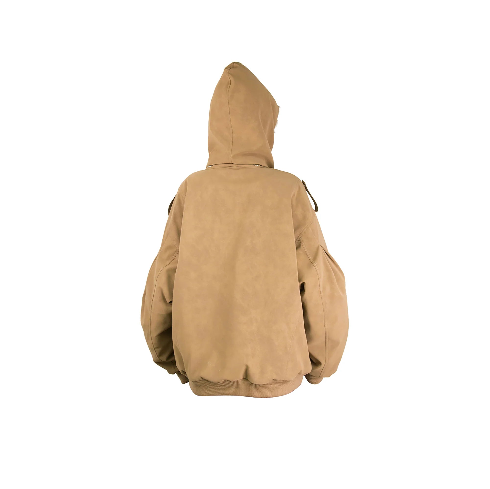RELABEL Detachable Plush Scarf Hooded Suede Jacket Brown