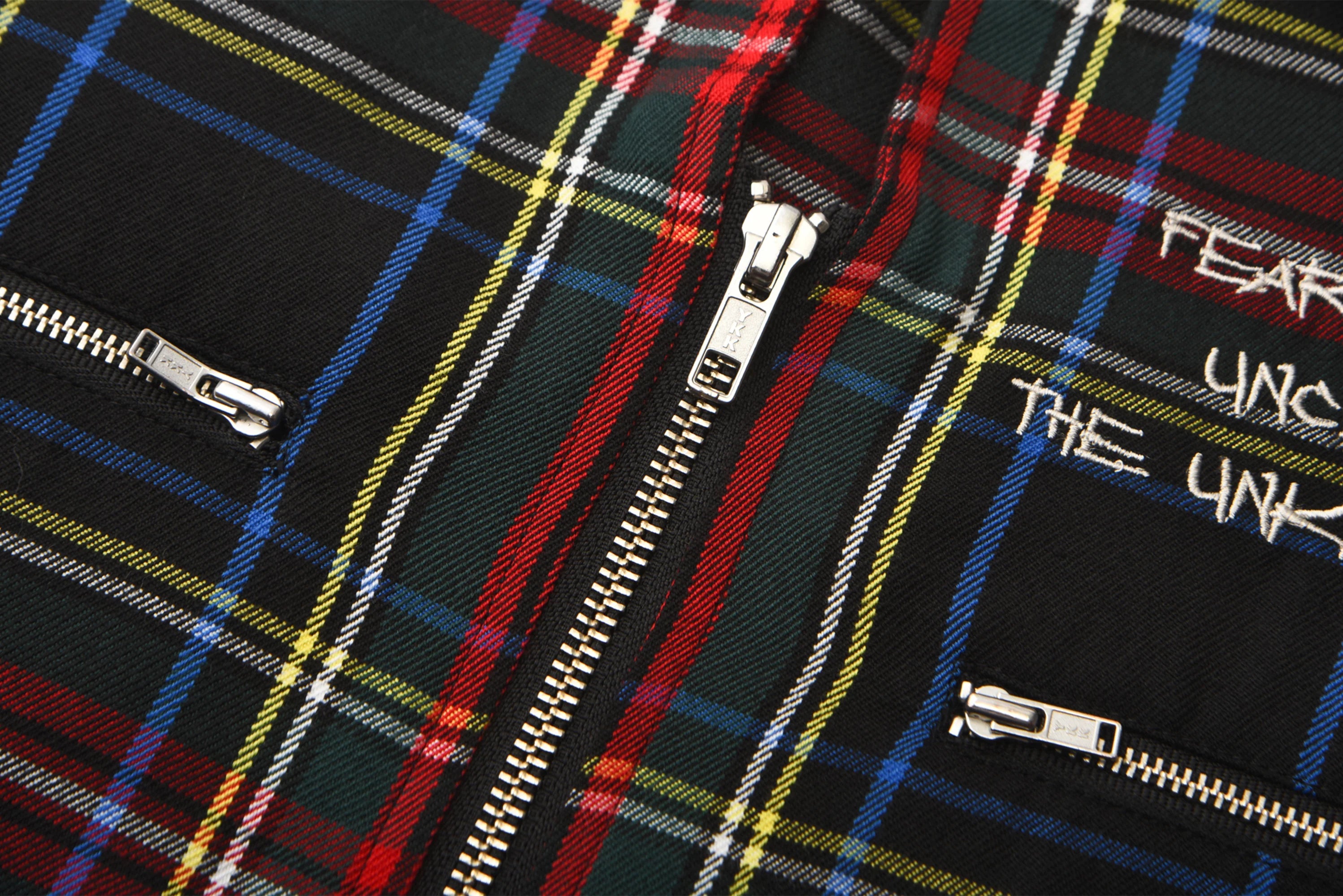 VENTUREK Punk Frayed Plaid Embroidered Jacket