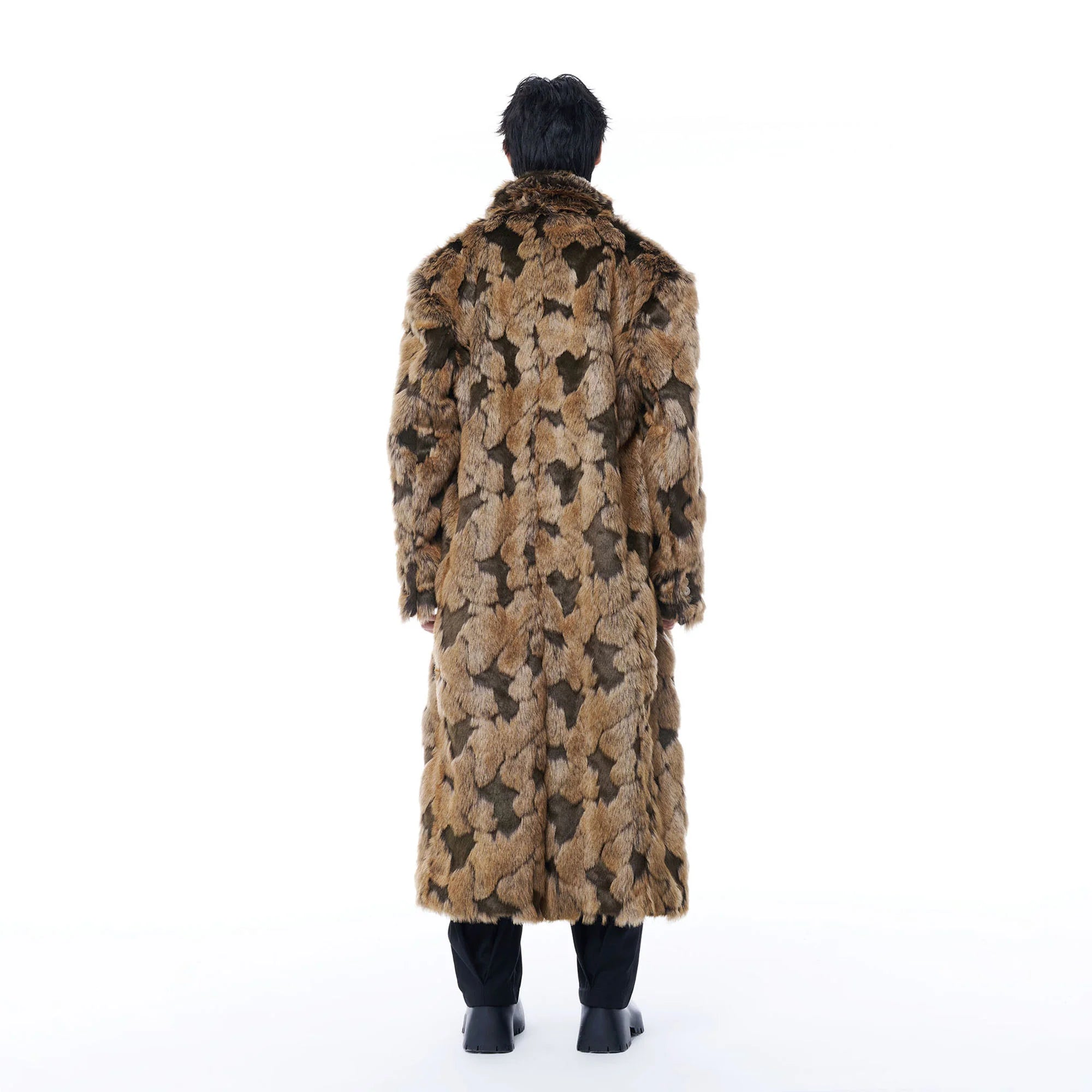 TUIMU Leopard Faux Mink Double-Breasted Coat