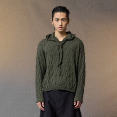 ALVNG AR ANTS Cable-Knit Tie-Neck Hooded Sweater