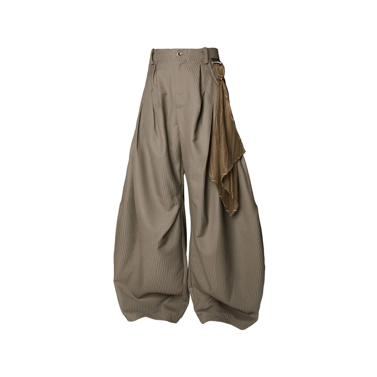 RELABEL Pinstriped Detachable-Scarf Oversized Pants Brown