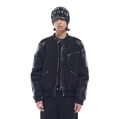 WHISTLEHUNTER Faux Leather-Panel Utility Bomber Jacket