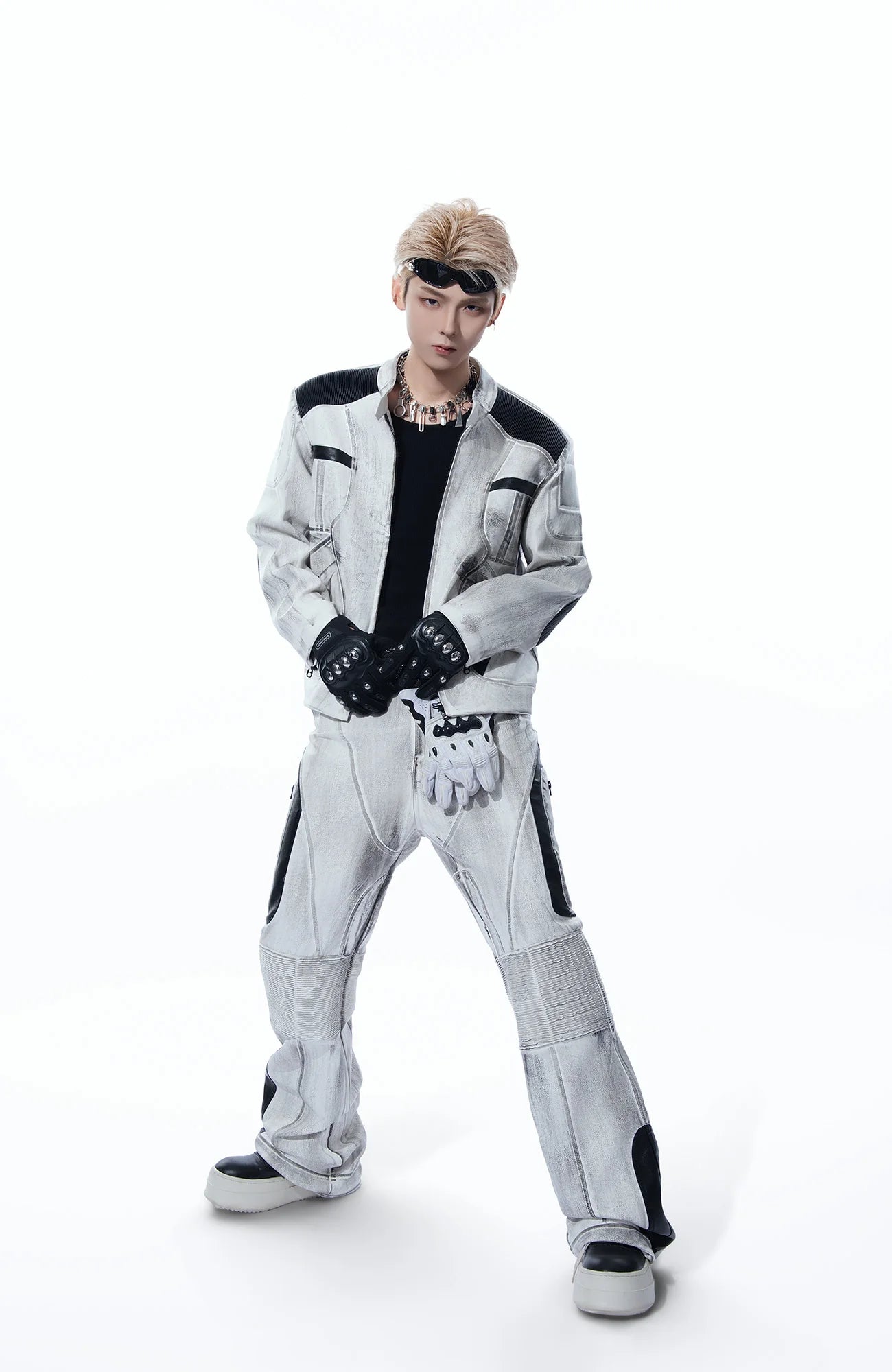 MOGONGSHE Distressed Techwear PU Moto Jacket