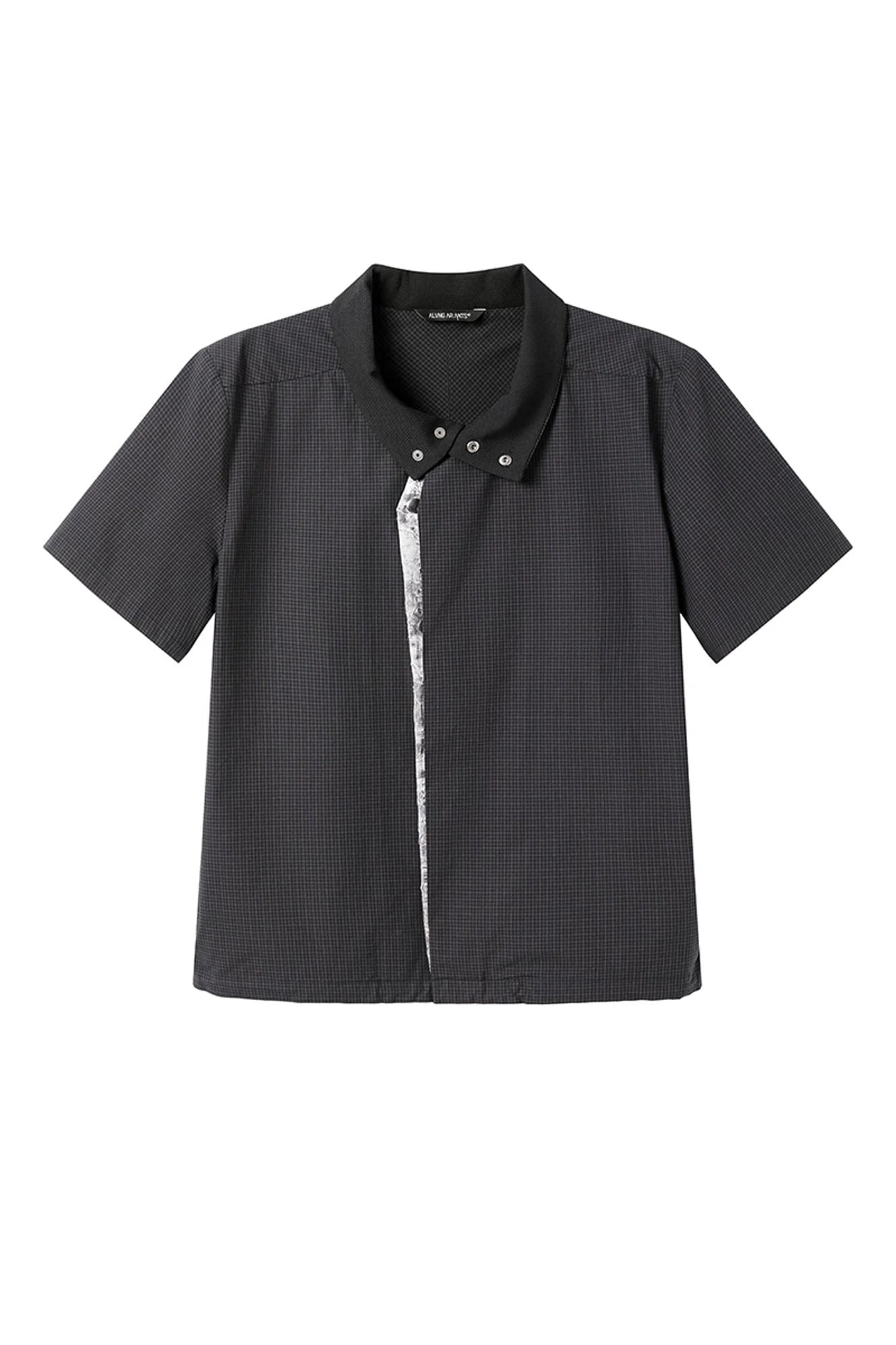 ALVNG AR ANTS Asymmetrical Snap Placket Mini Check Half Shirt