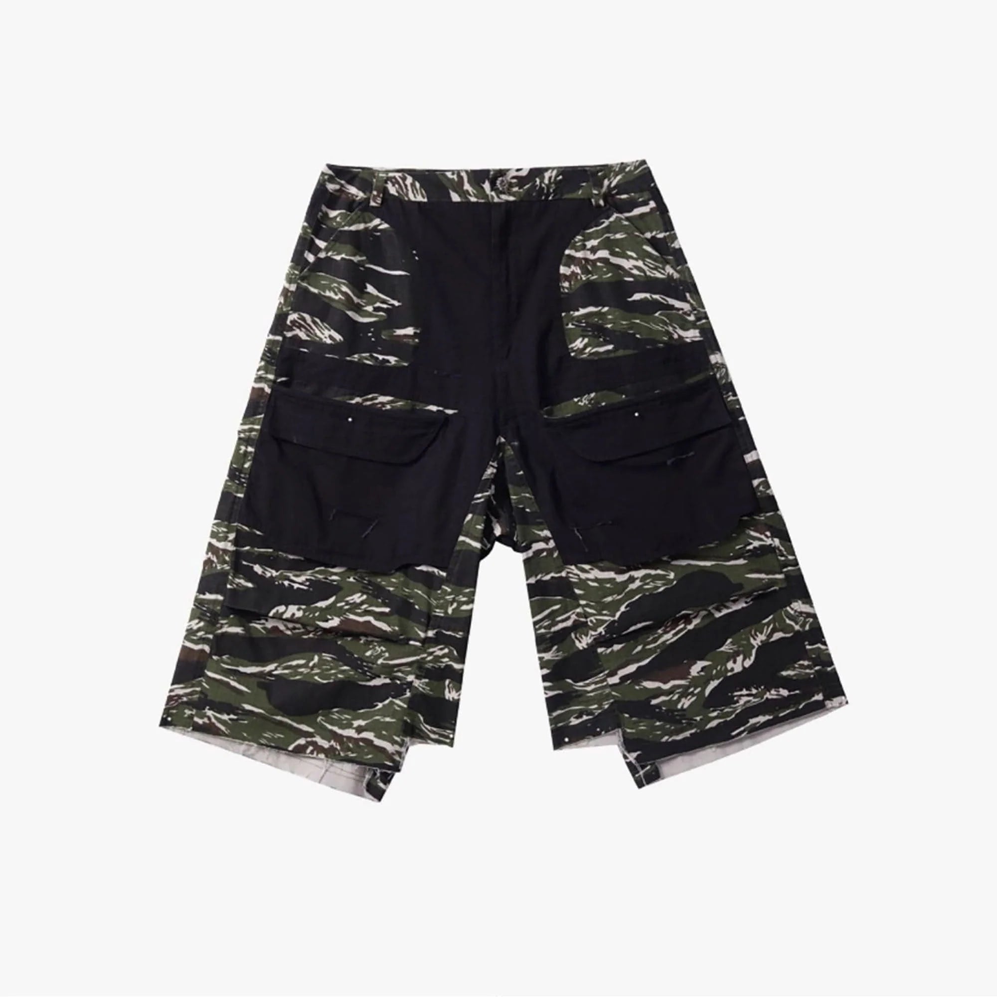 ERROR CODE ROBOT Washed Paneled Frayed-Hem Camo Cargo Shorts