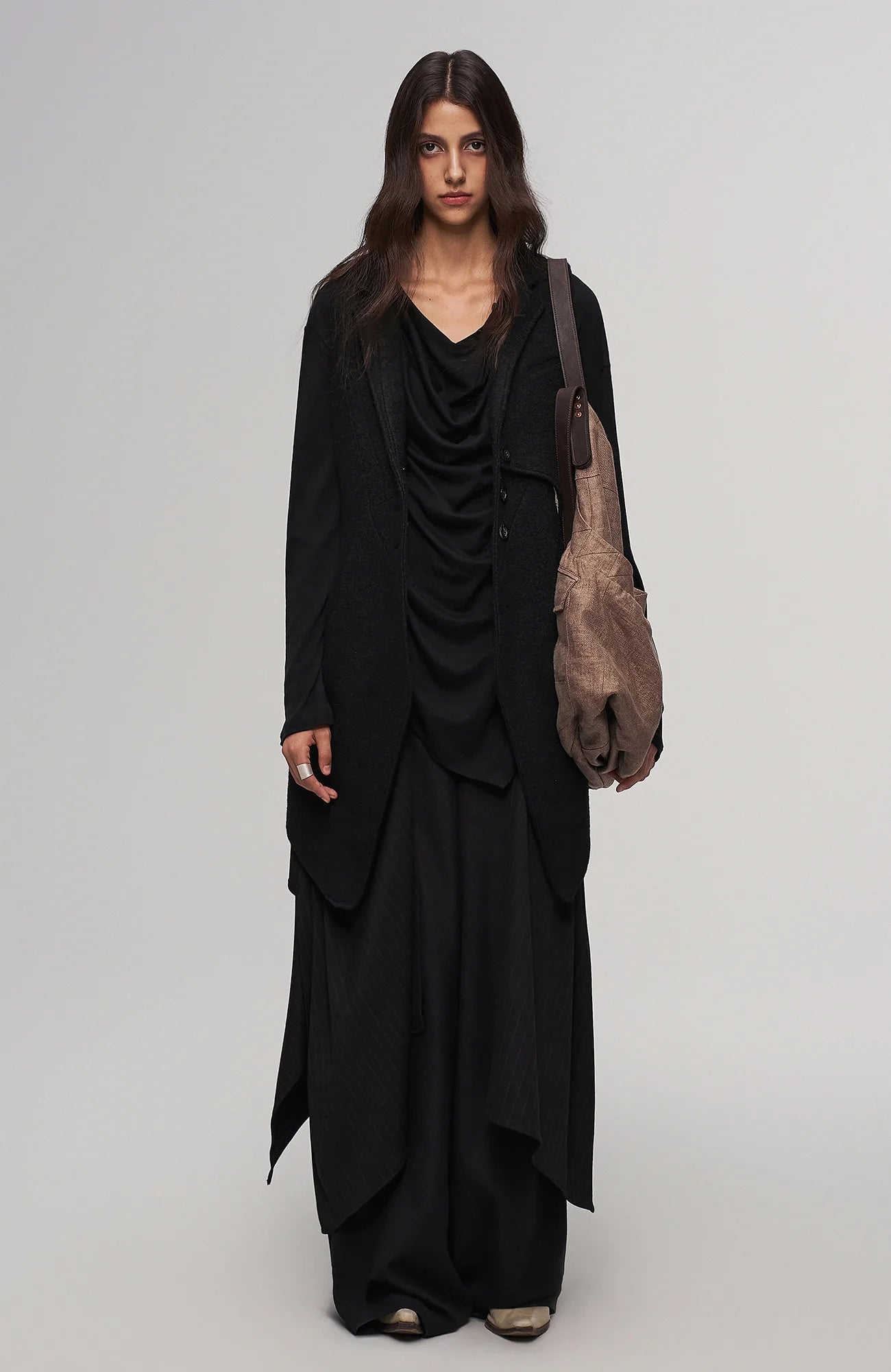 ILNya Nieternite Nifutur Oversized Linen Horsehide-Strap Messenger Bag