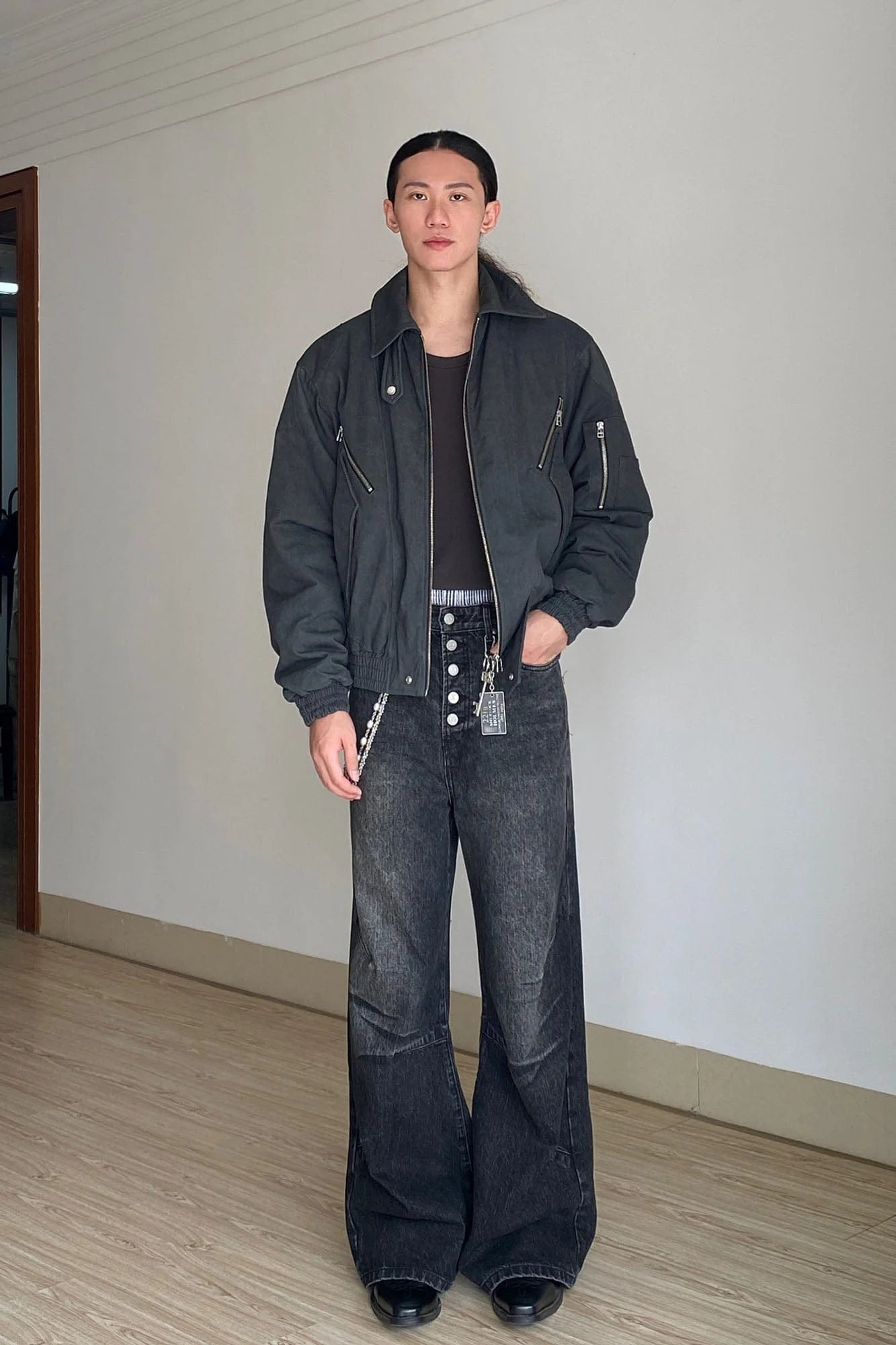 OKAYTHXBYE 3M Thinsulate Padded Multi-Zip Bomber Jacket