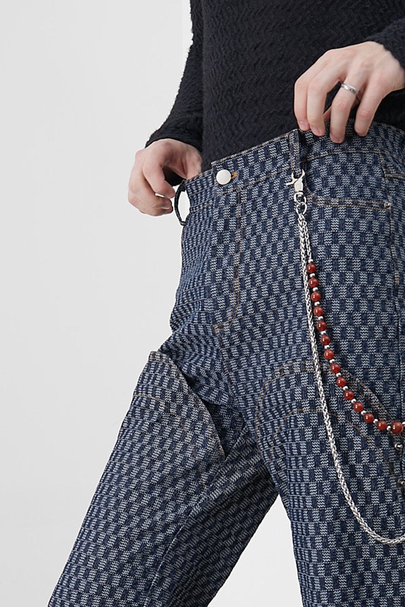 ASSEEN Checkerboard Knee Paneled Flared Jeans