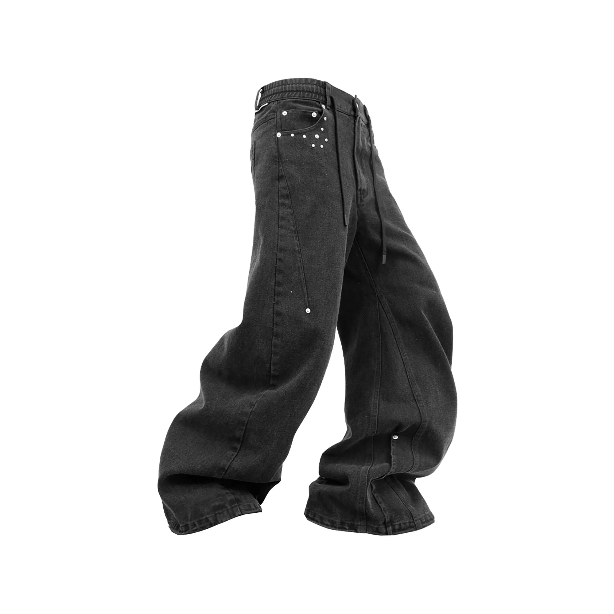 RELABEL Washed Studded Panel Oversized Jeans Black