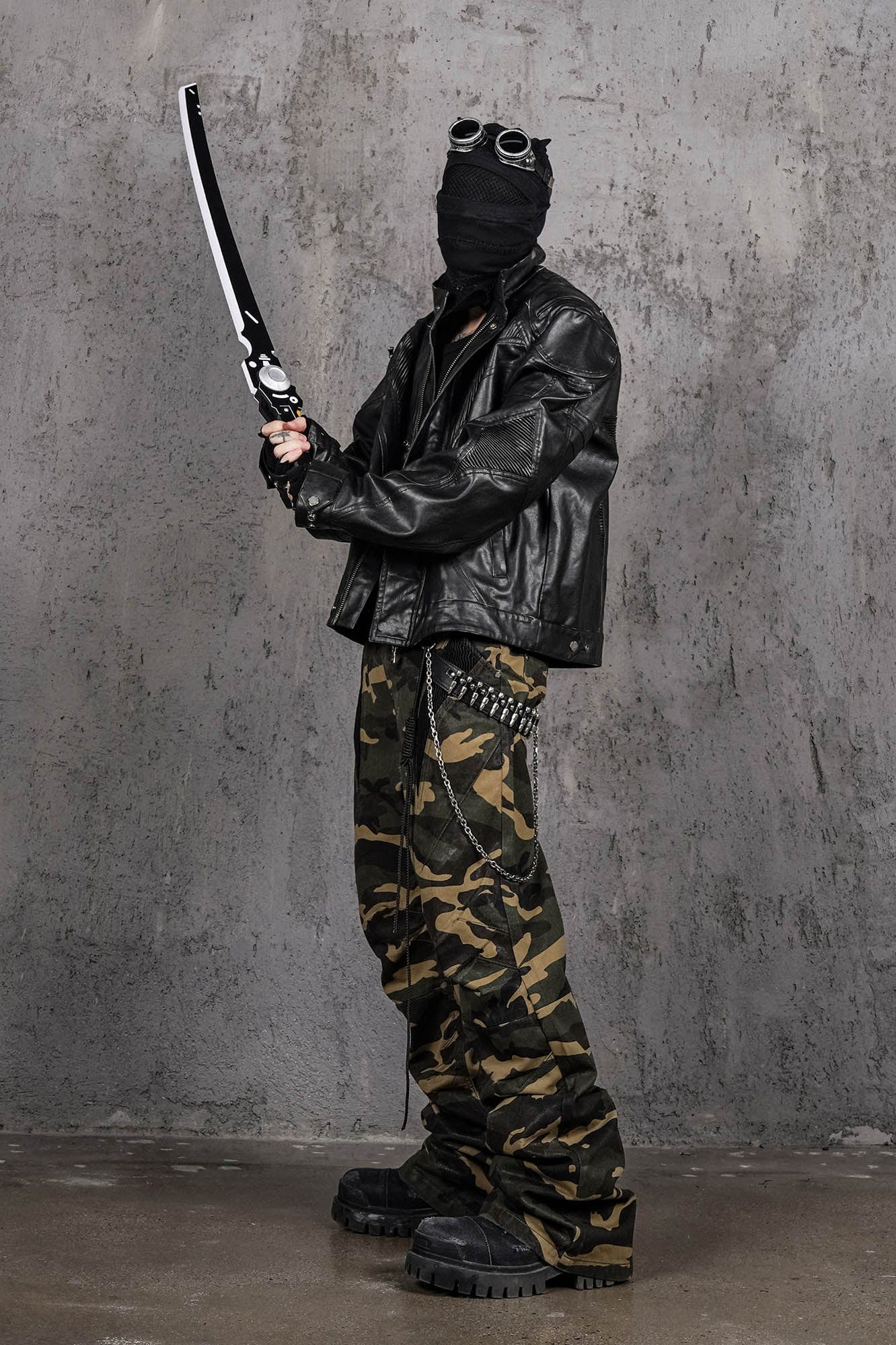 UNDERWATER Distressed Midnight Fang Faux Leather Biker Jacket