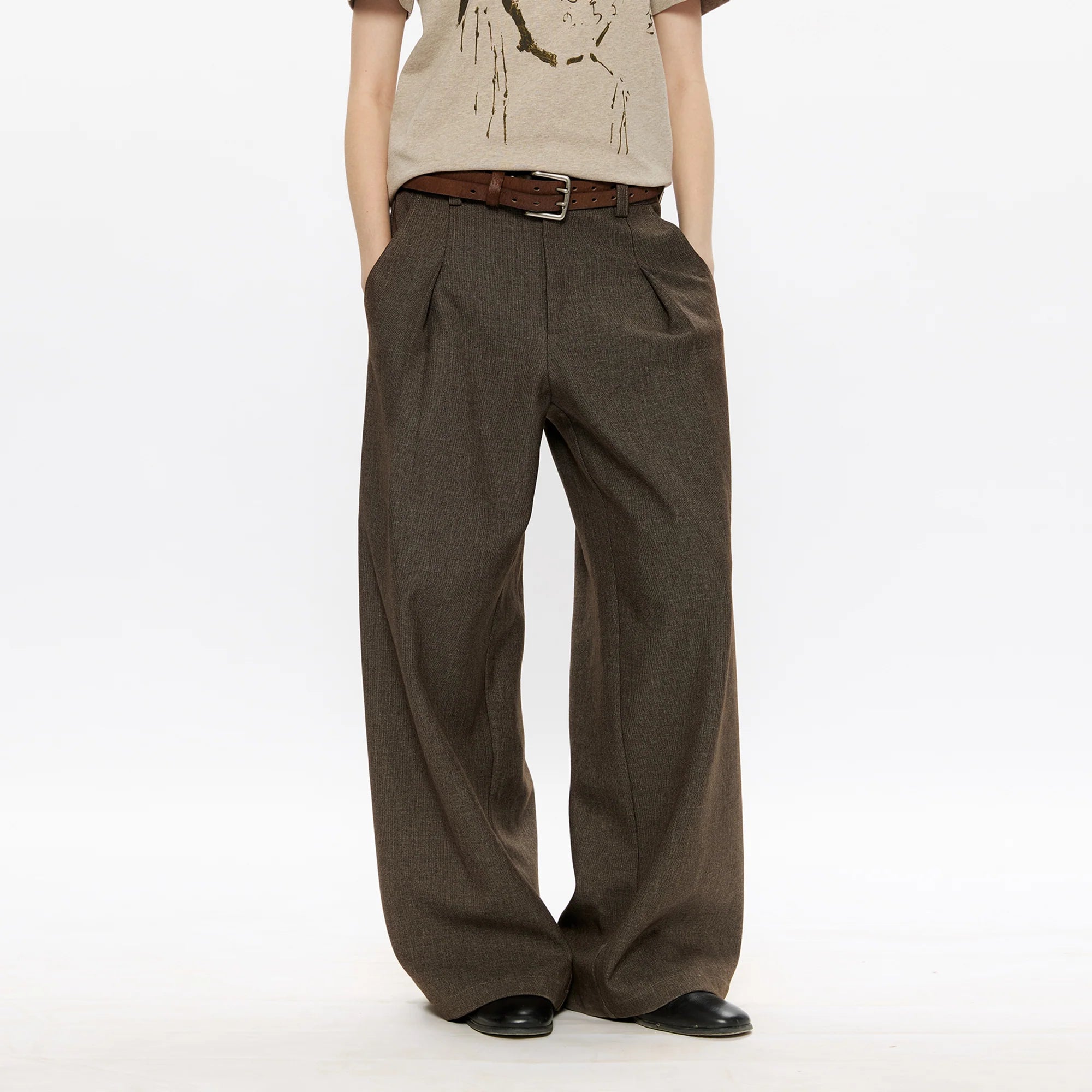 KREATE Classic Shadow Check Pleated Wide Trousers