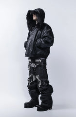 FVVO Layered-Waist Patterned Studded Jeans
