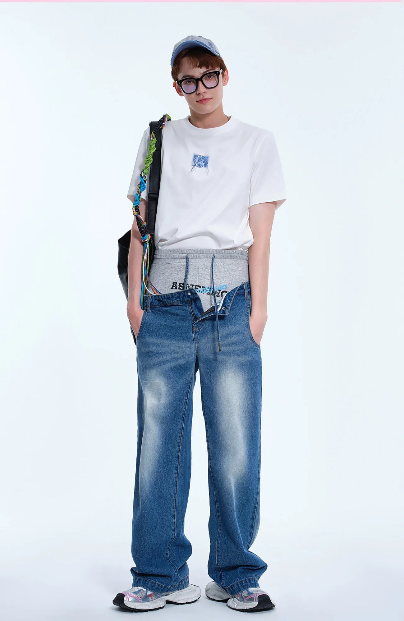 TIWILLTANG Layered Sweatband Washed Denim Pants