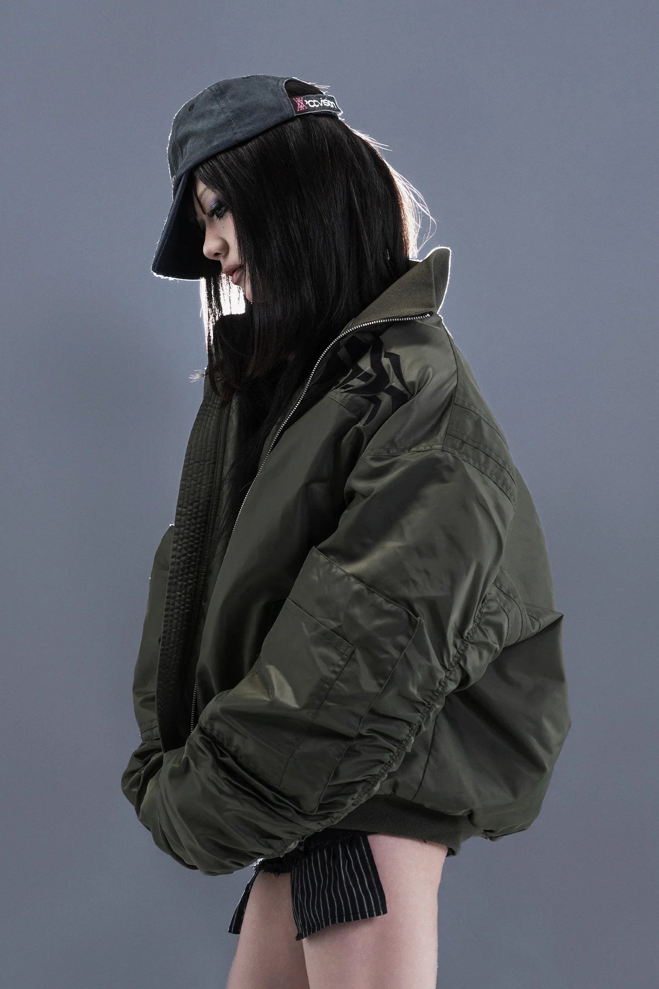 PCCVISION Tribal Embroidered Bomber Jacket Green