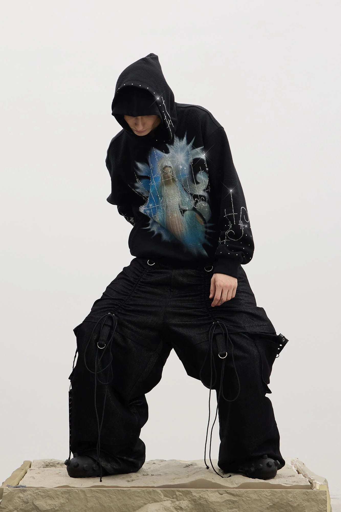 DND4DES Drawstring Ruched Coated Cargo Jeans