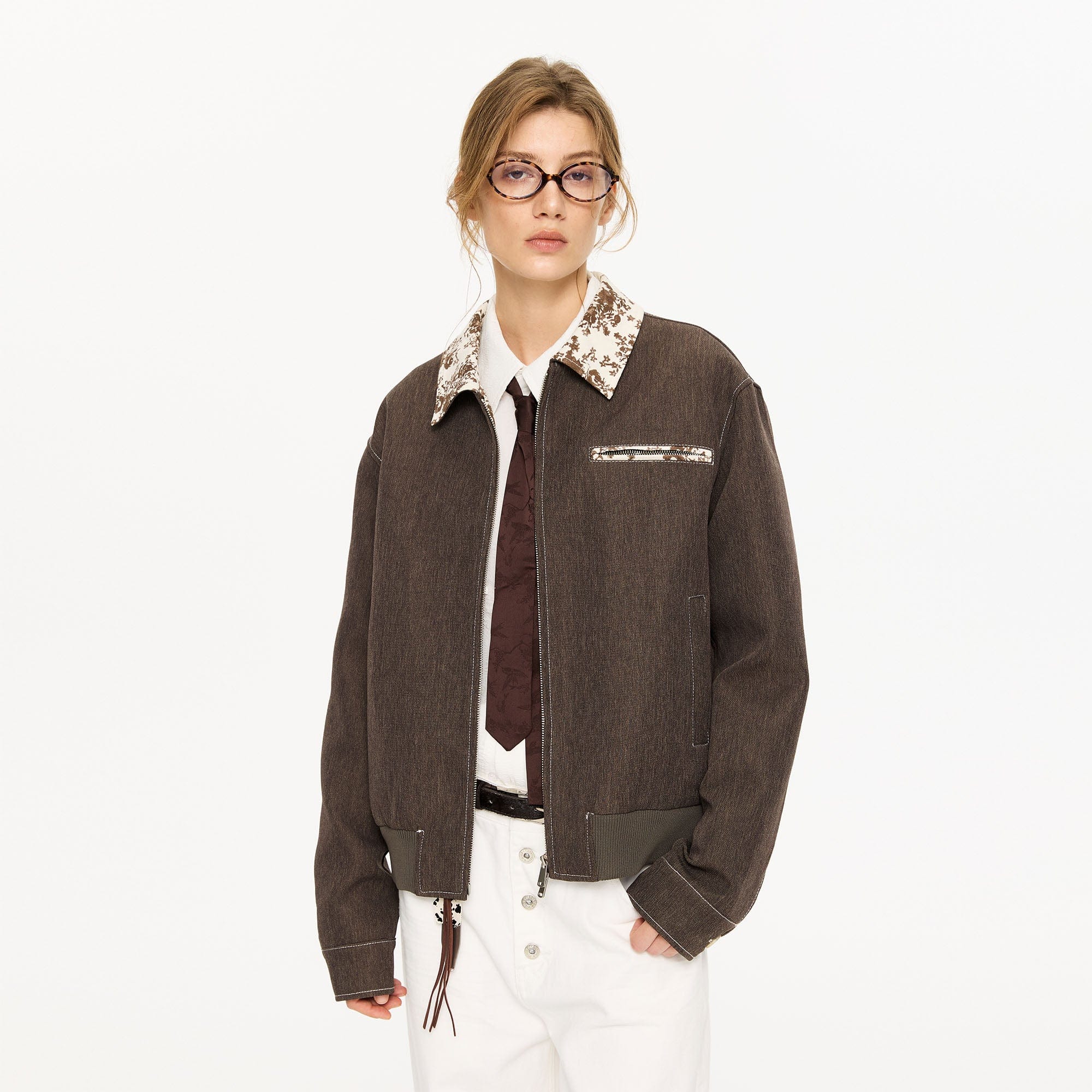KREATE Contrast Floral Collar Jacket