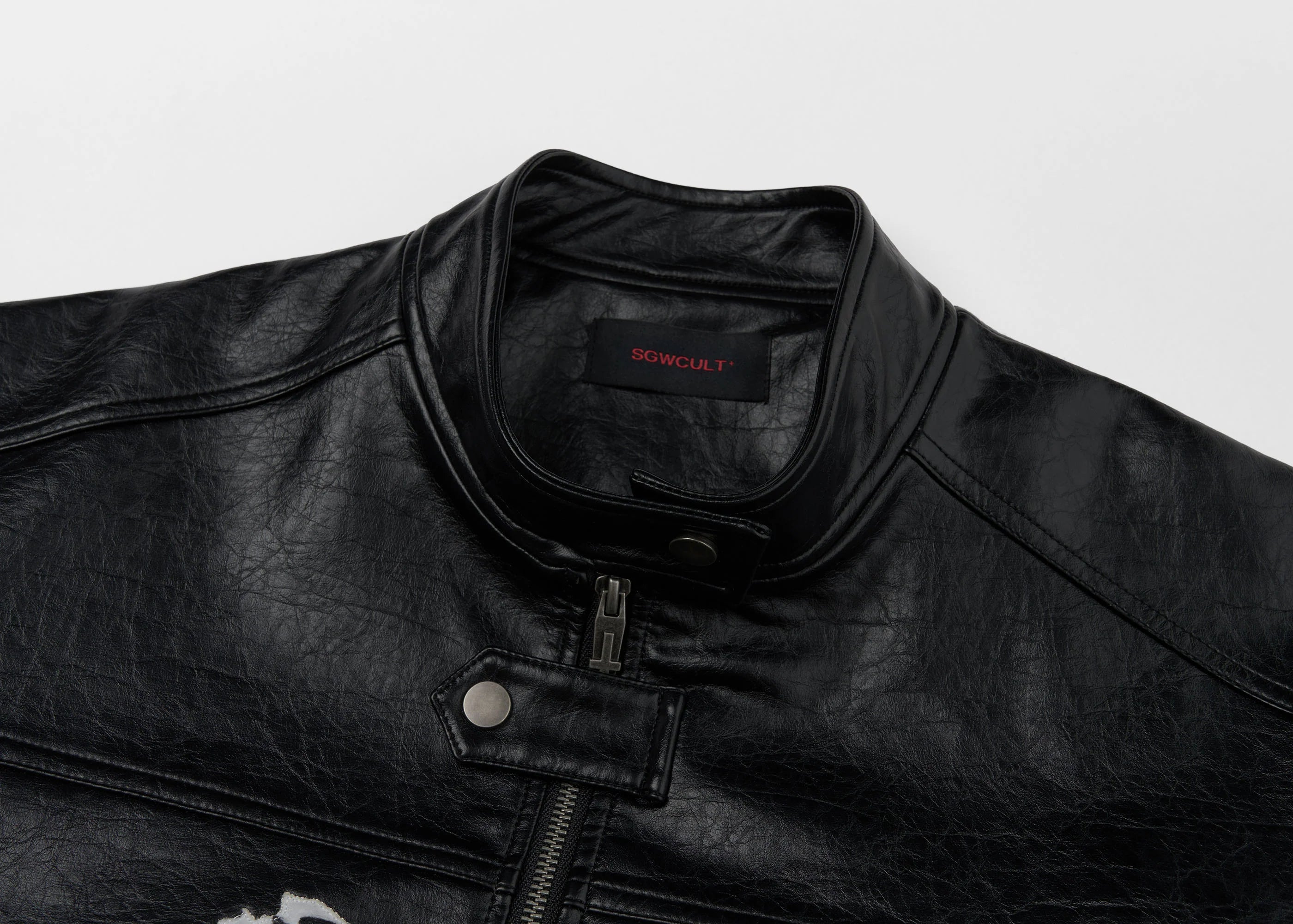 SAVAGEGROWTHWORLD Horse Patch Faux Leather Moto Jacket
