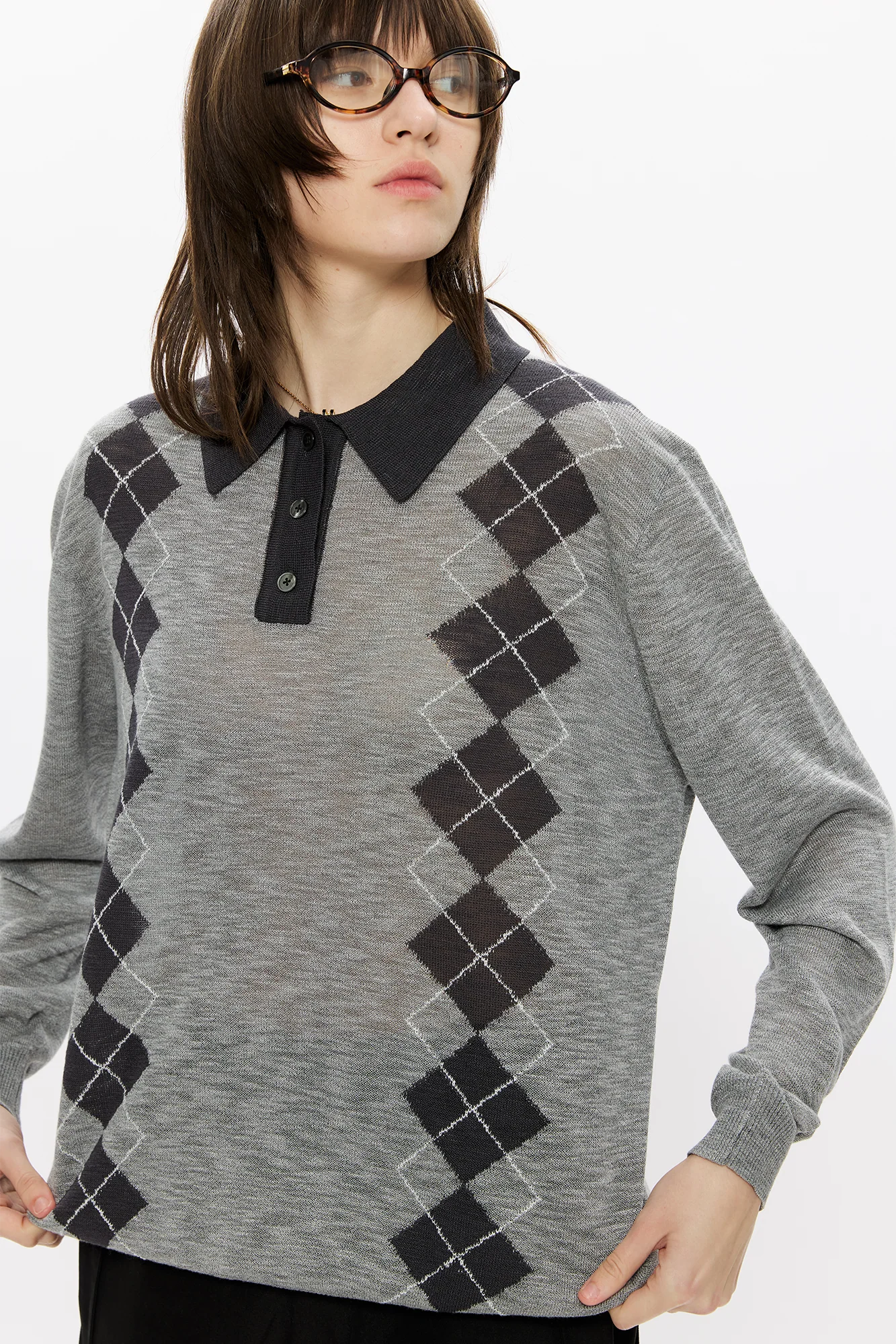 KREATE Retro Argyle Polo Sweater