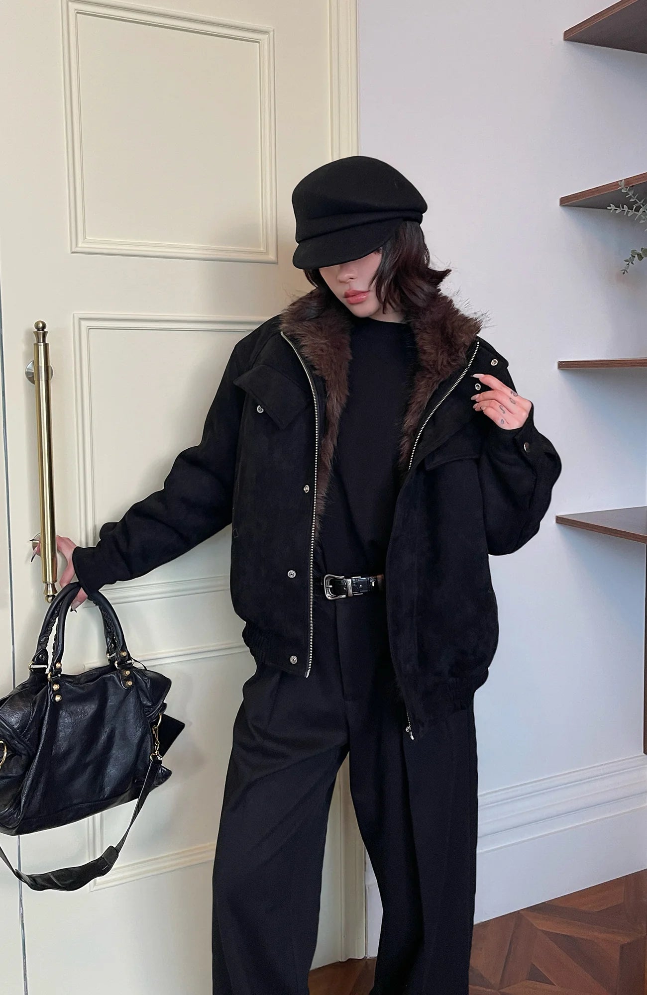 OKAYTHXBYE Faux Fur-Lined Utility Bomber
