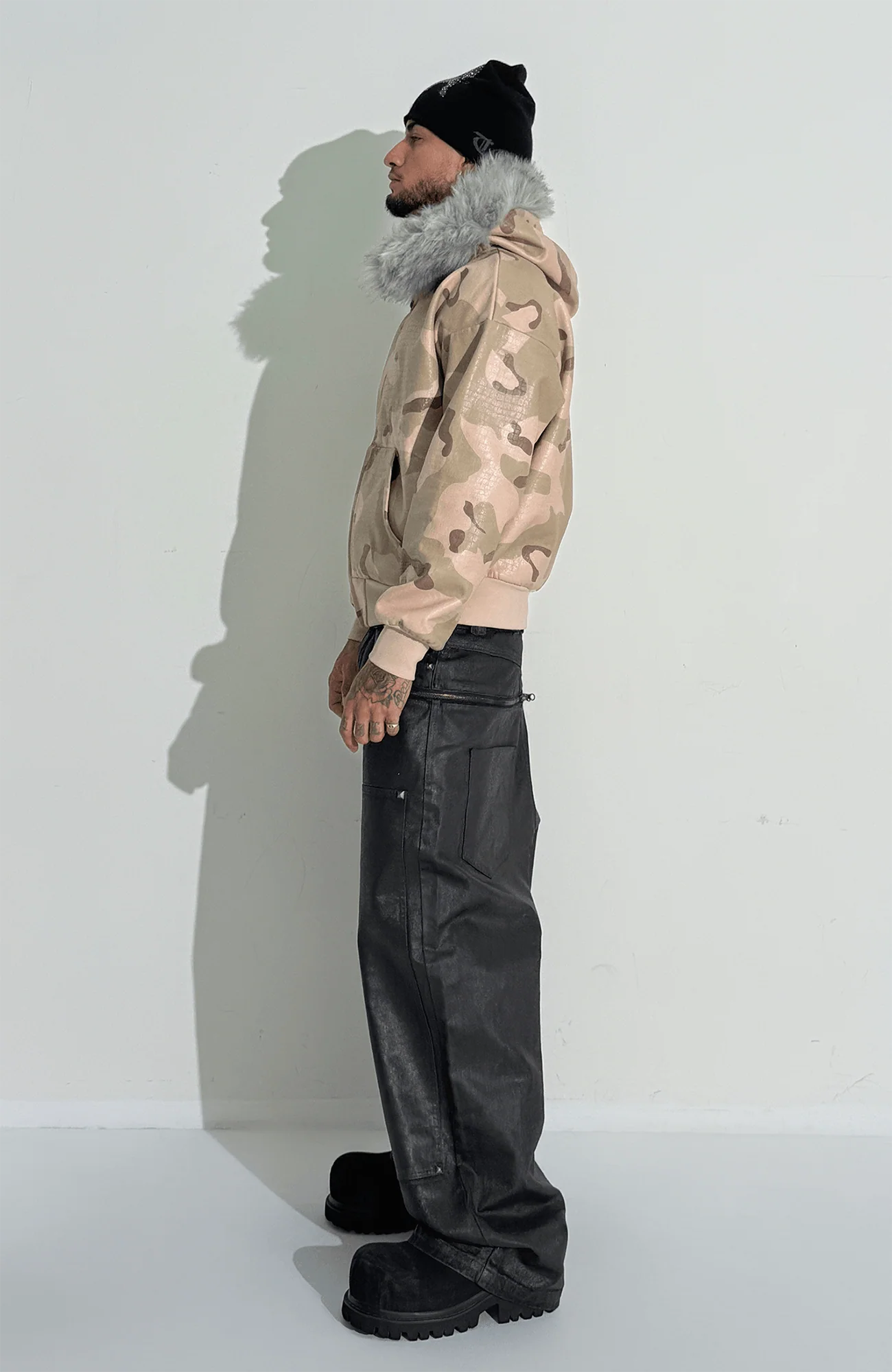 TECNINEGROUP Waxed Double-Knee Diamond Pockets Jeans
