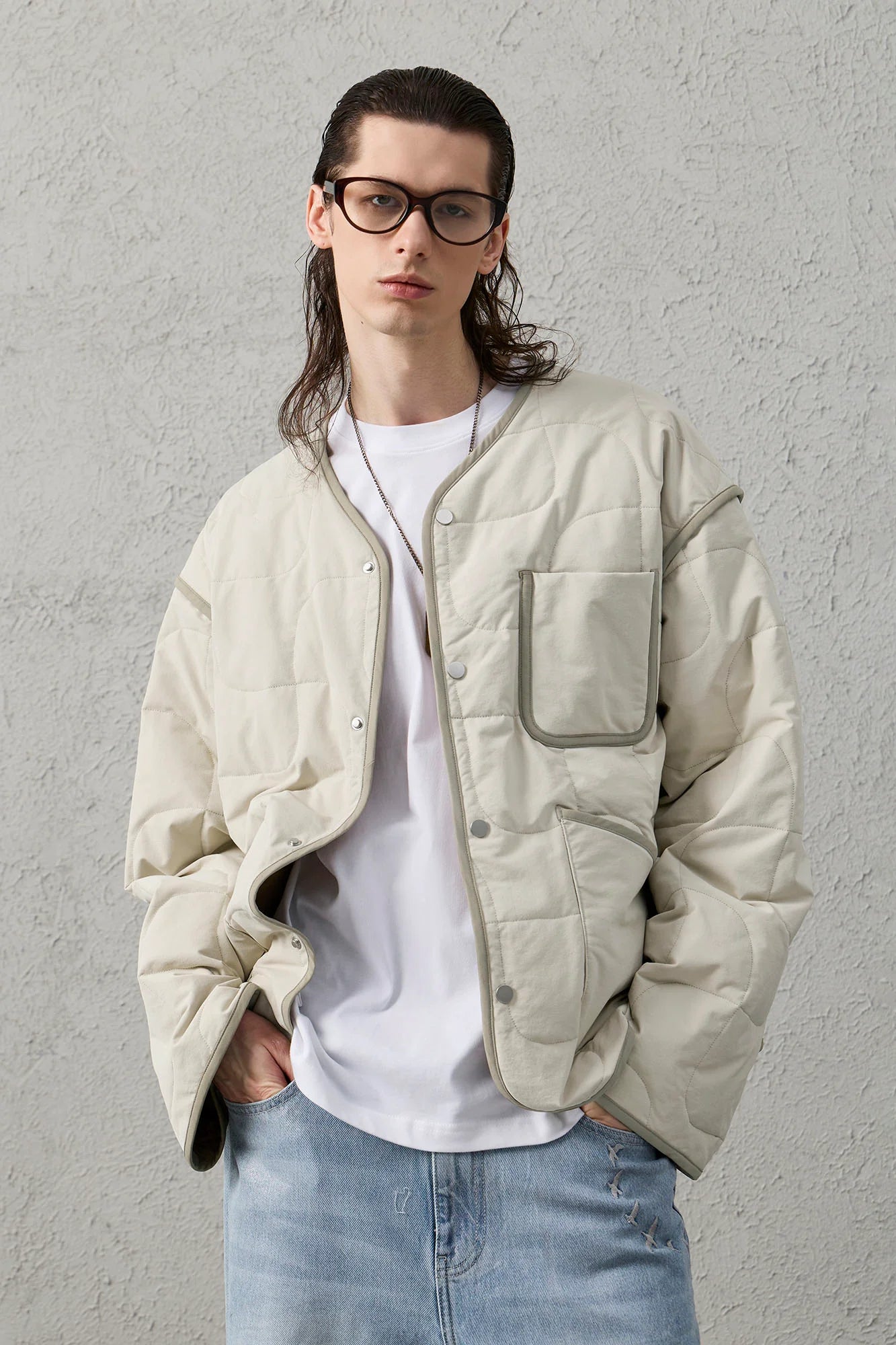 ORGANIC EMOTION Quilted Snap-Front Down Jacket