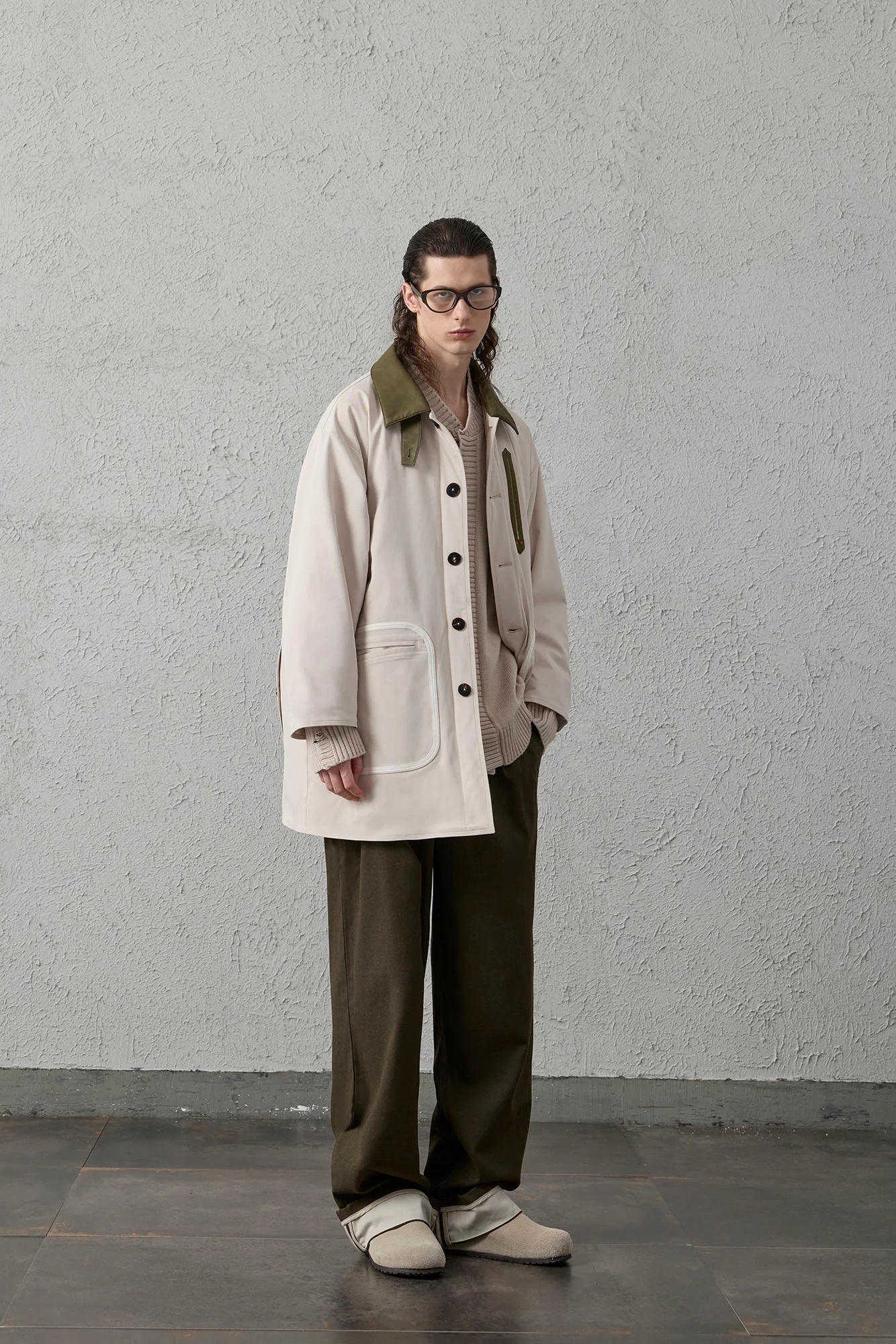 ORGANIC EMOTION Contrast PU Midi Down Coat