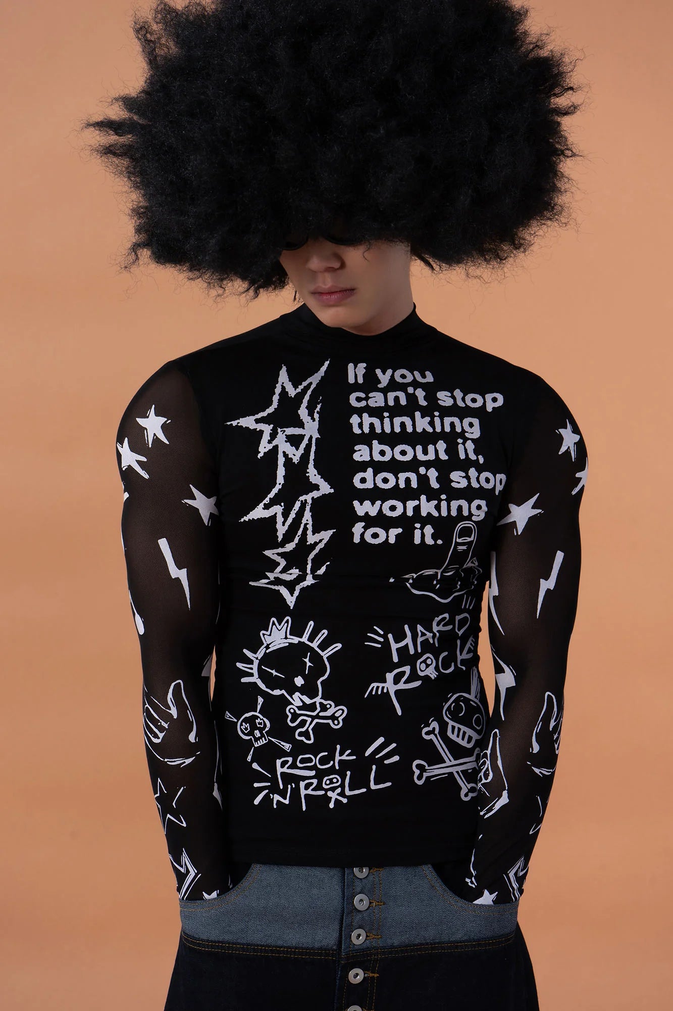 CLP Full-Print Graffiti Mesh Long-Sleeve Tee