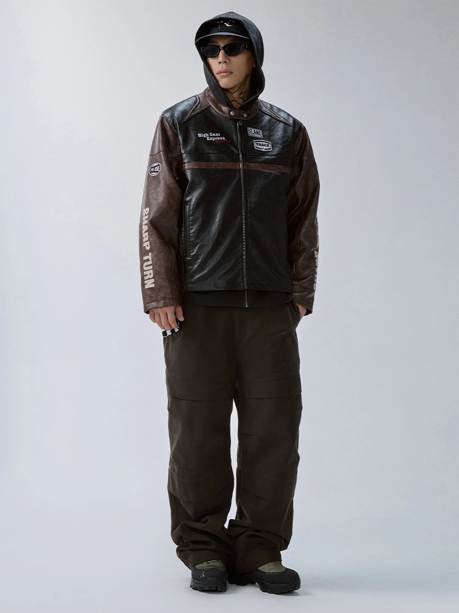 F2CE Retro Embroidered Patch PU Moto Jacket