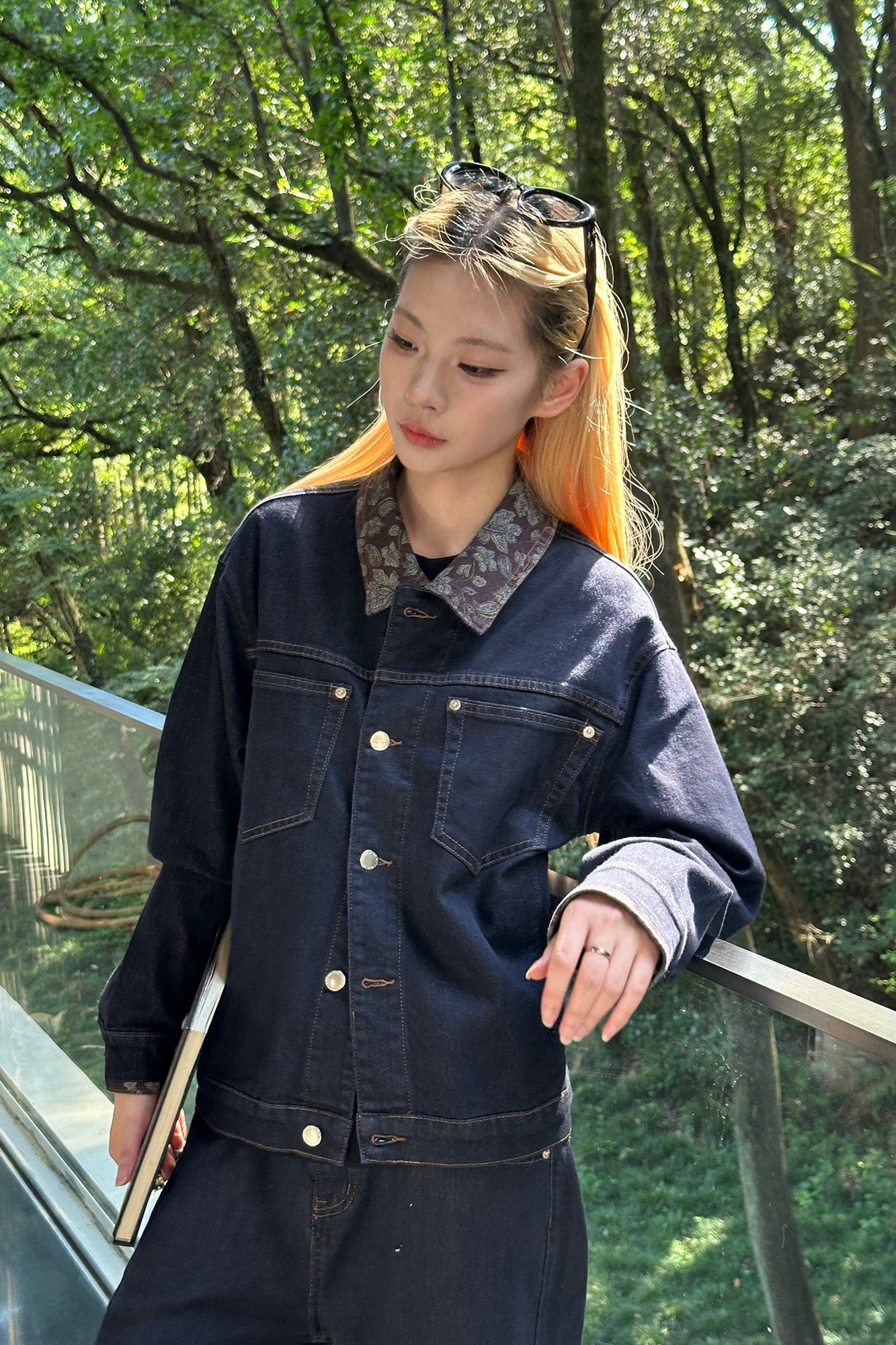 OKAYTHXBYE Floral-Lined Denim Jacket
