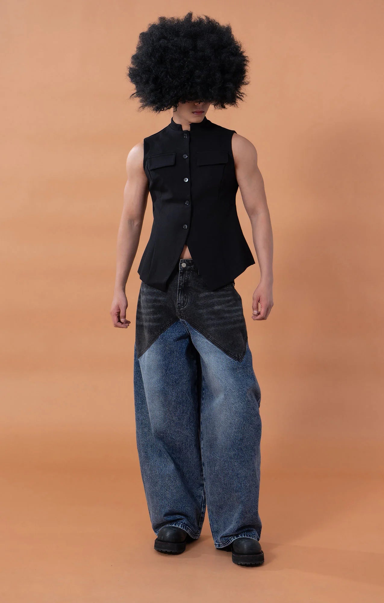 CLP Mandarin-Collar Curved-Placket Button Vest