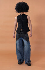 CLP Mandarin-Collar Curved-Placket Button Vest