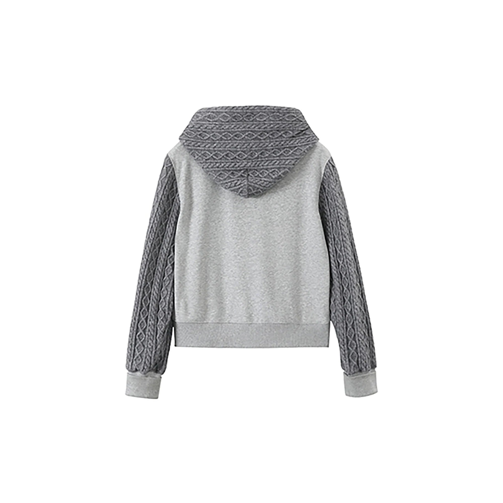 DONSMOKE Spliced Cable-Knit Zip-Up Hoodie
