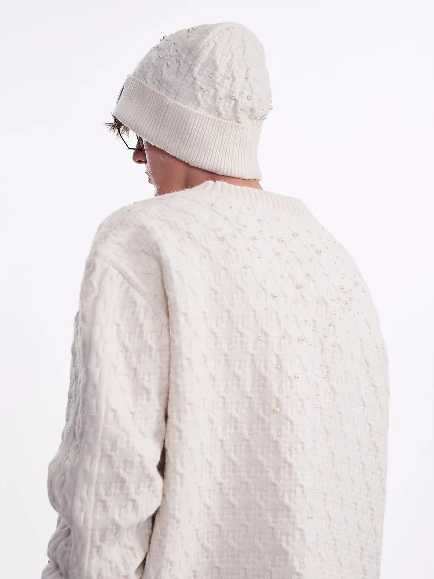 TIWILLTANG Pearl-Embellished Cable Knit Cardigan