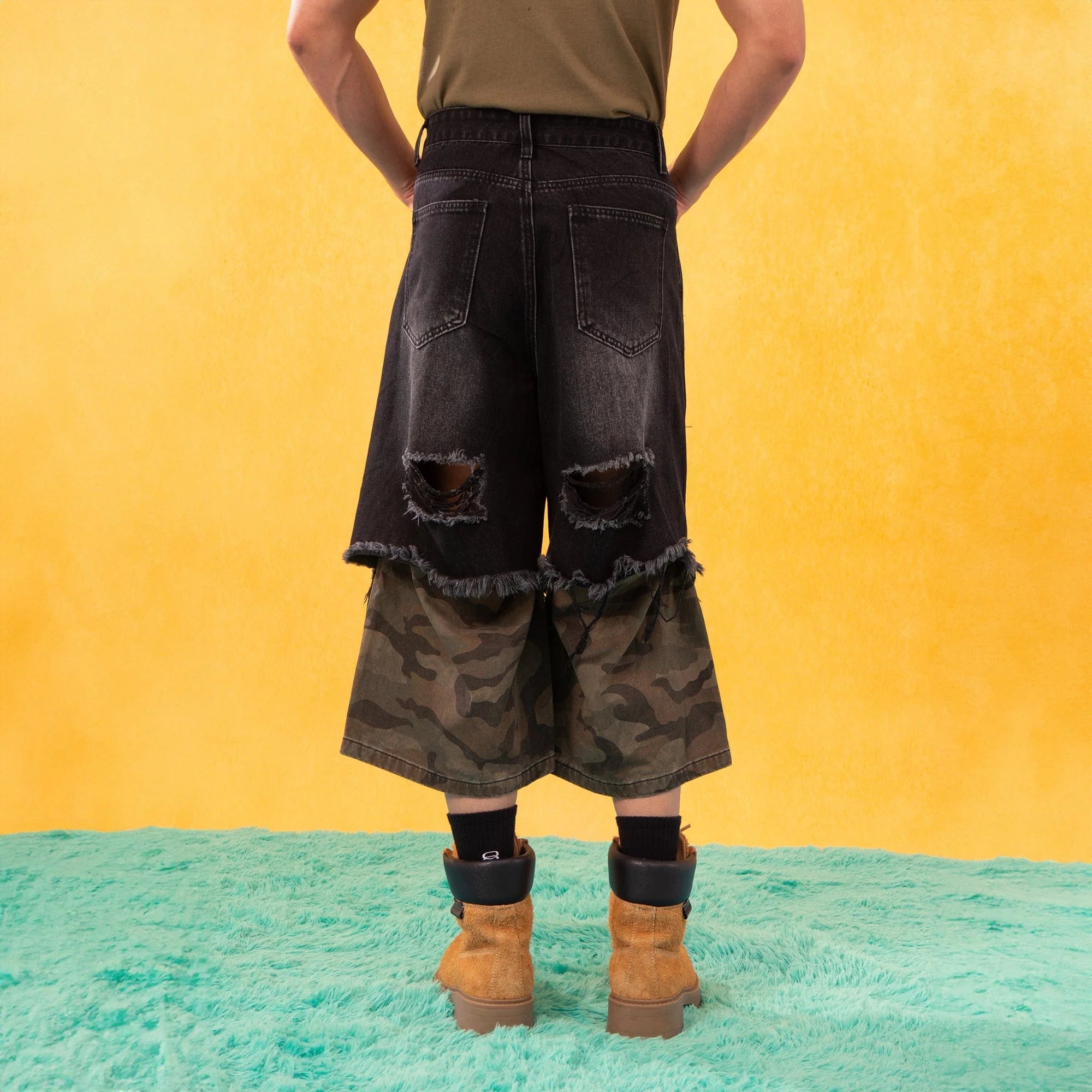 CLP Distressed Layered Camo Cargo Shorts
