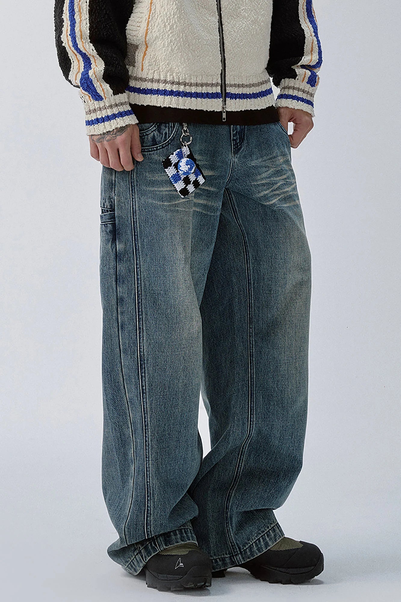 F2CE Double Waistband Washed Wide-Leg Jeans