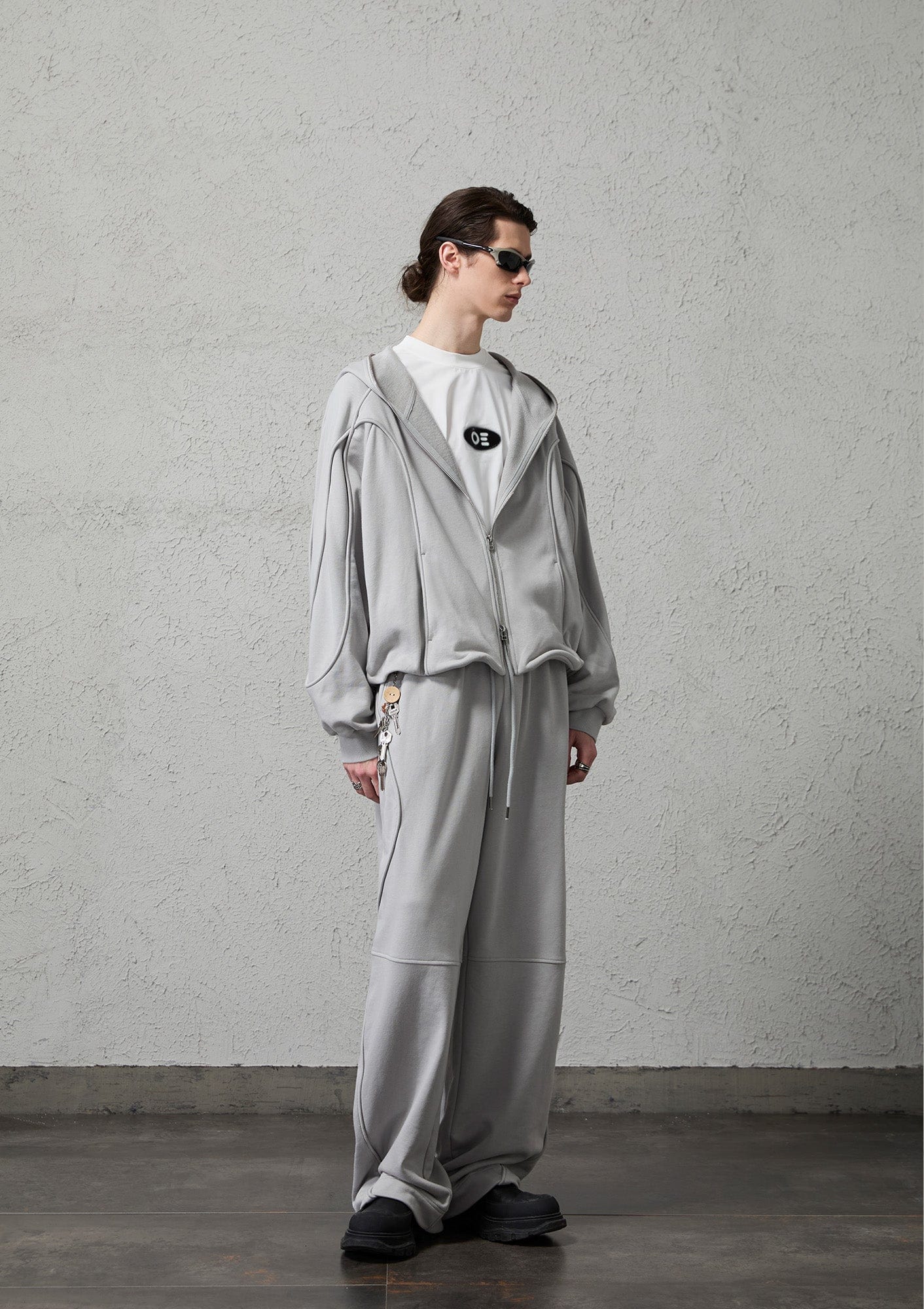 ORGANIC EMOTION Curved Panel Drawstring-Hem Zip-Up Hoodie